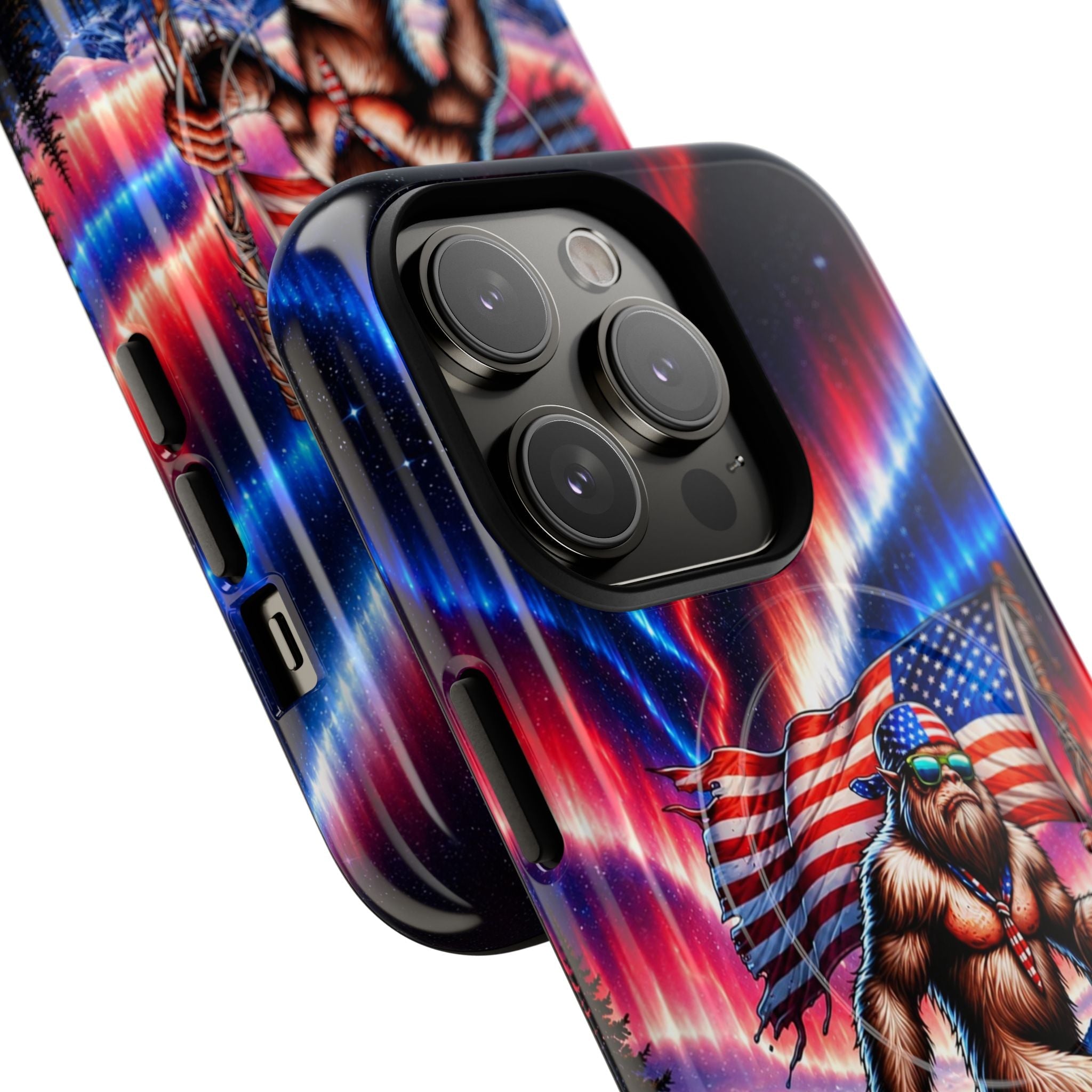 BIGFOOT UNDER RED WHITE & BLUE AURORA MAGNETIC PHONE CASE   - TLHN0306264