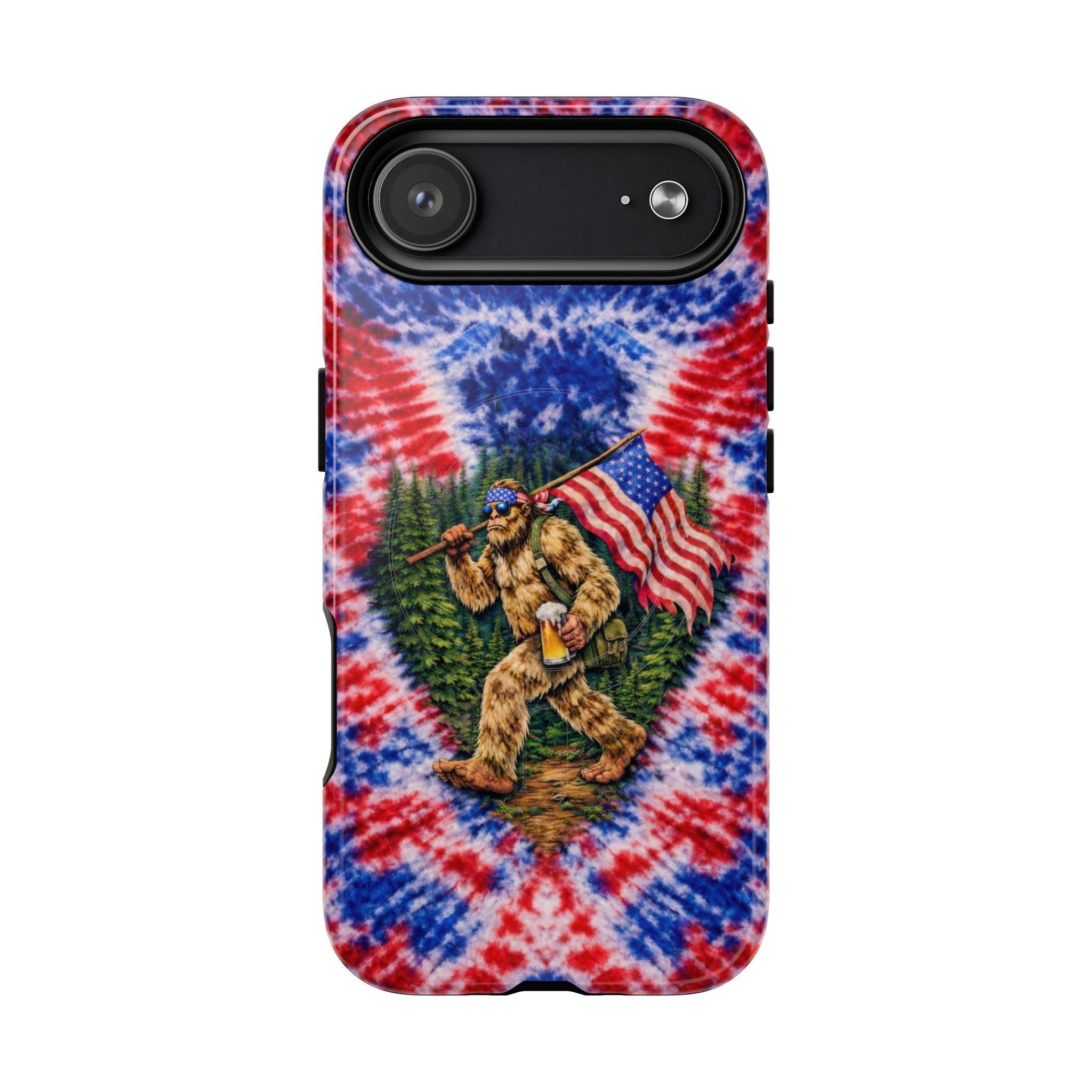 BIGFOOT WITH FLAG RED WHITE & BLUE SWIRL MAGNETIC PHONE CASE  - TLTW2605263