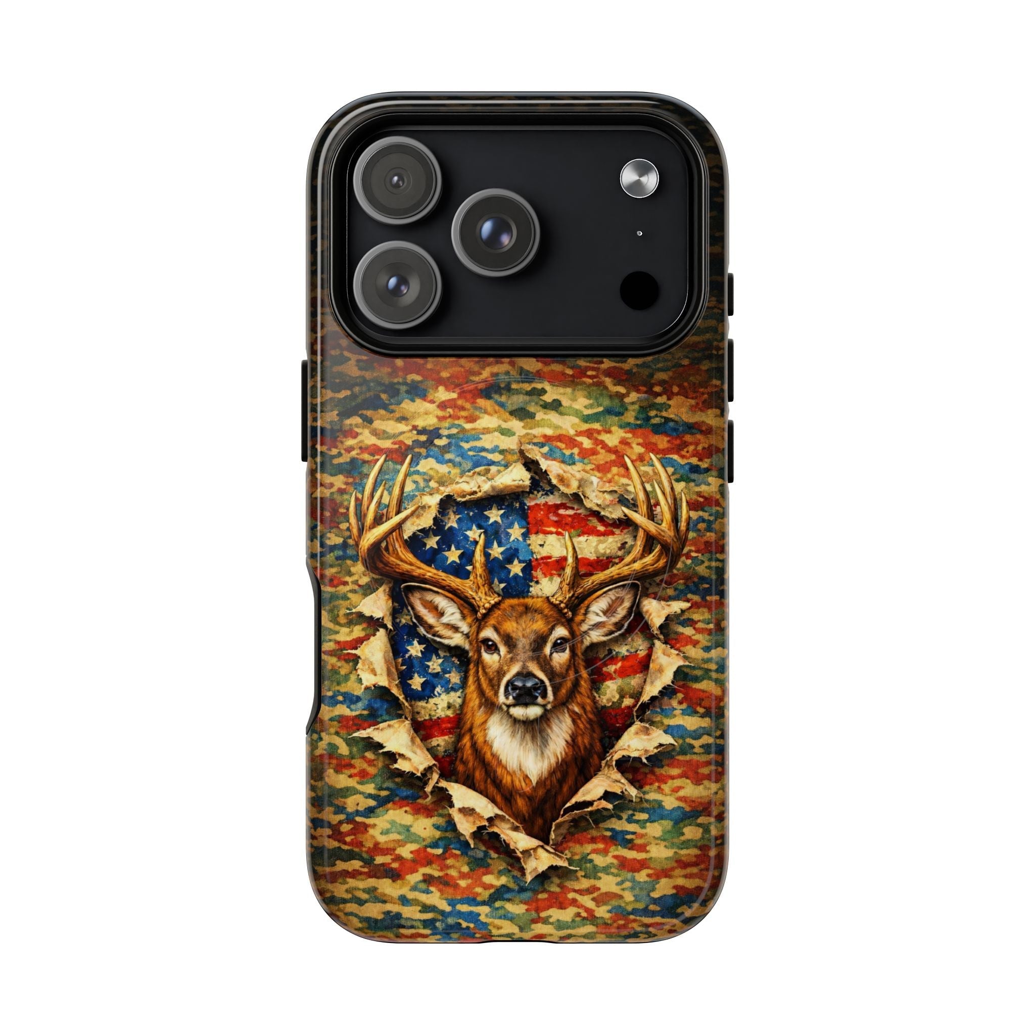 HUNTING DEER CAMOUFLAGE STARS AND STRIPES MAGNETIC PHONE CASE  - TLNT0405261