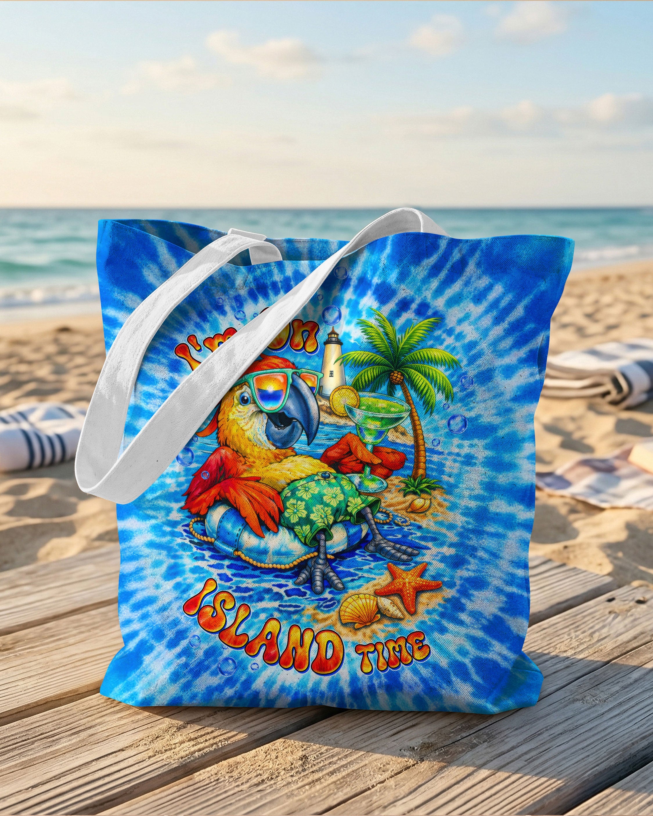 I'M ON ISLAND TIME PARROT SWIRL TOTE BAG  - TLTW1304263