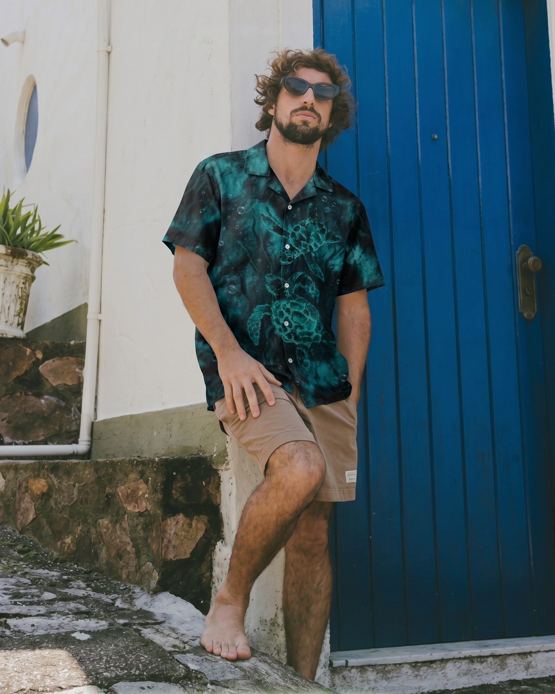 MYSTIC TEAL UNDERWATER SEA TURTLES  CAMP SHIRT - RITD1706261