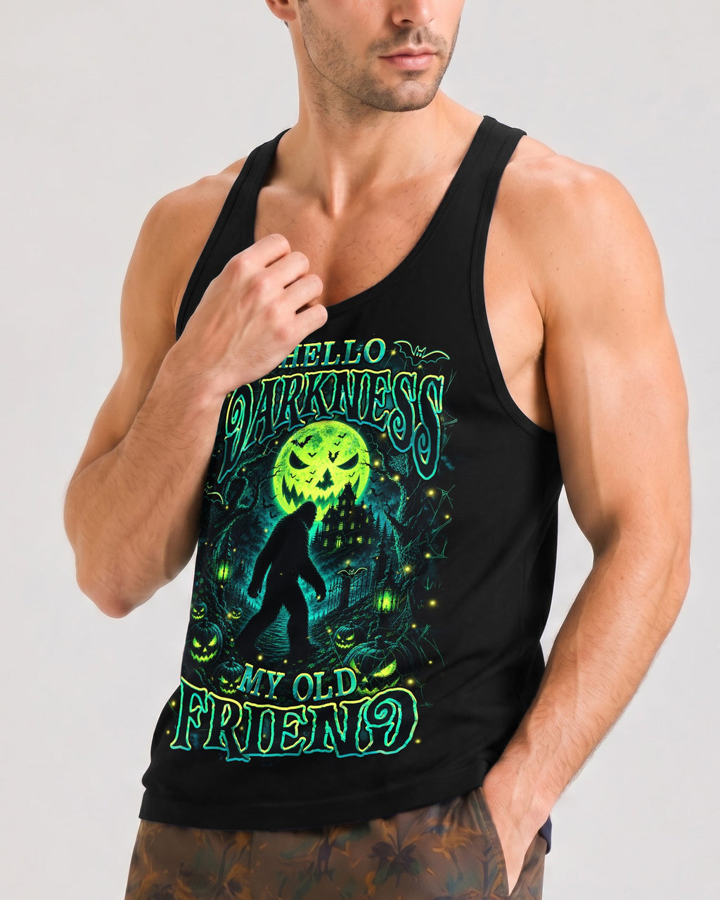 HELLO DARKNESS MY OLD FRIEND BIGFOOT HALLOWEEN ALL OVER PRINT  - TLHN2107261