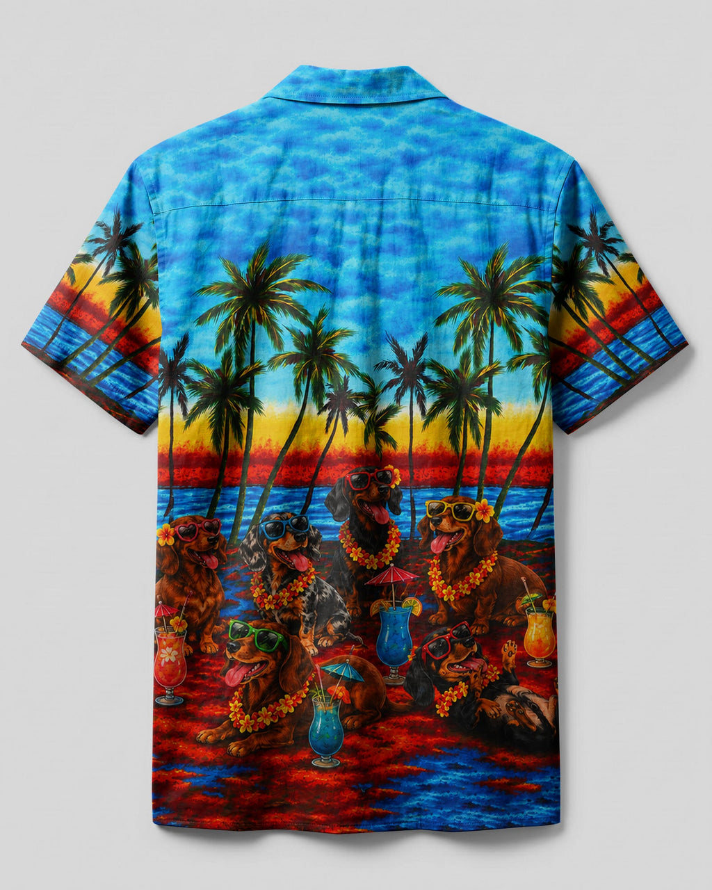 TROPICAL BEACH FUN WITH DACHSHUND DOG CAMP SHIRT  - TLHG0807262