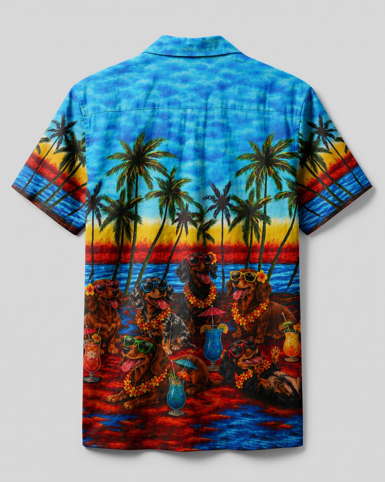 TROPICAL BEACH FUN WITH DACHSHUND DOG CAMP SHIRT  - TLHG0807262