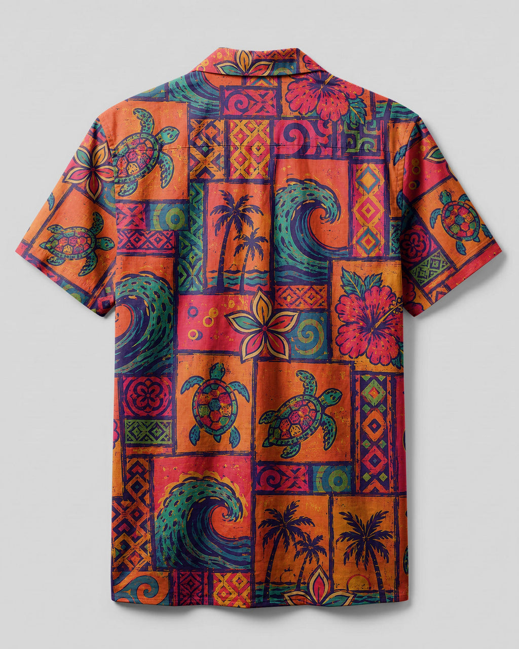 TROPICAL SEA TURTLE AND WAVES PATCHWORK CAMP SHIRT - TLHN1607262