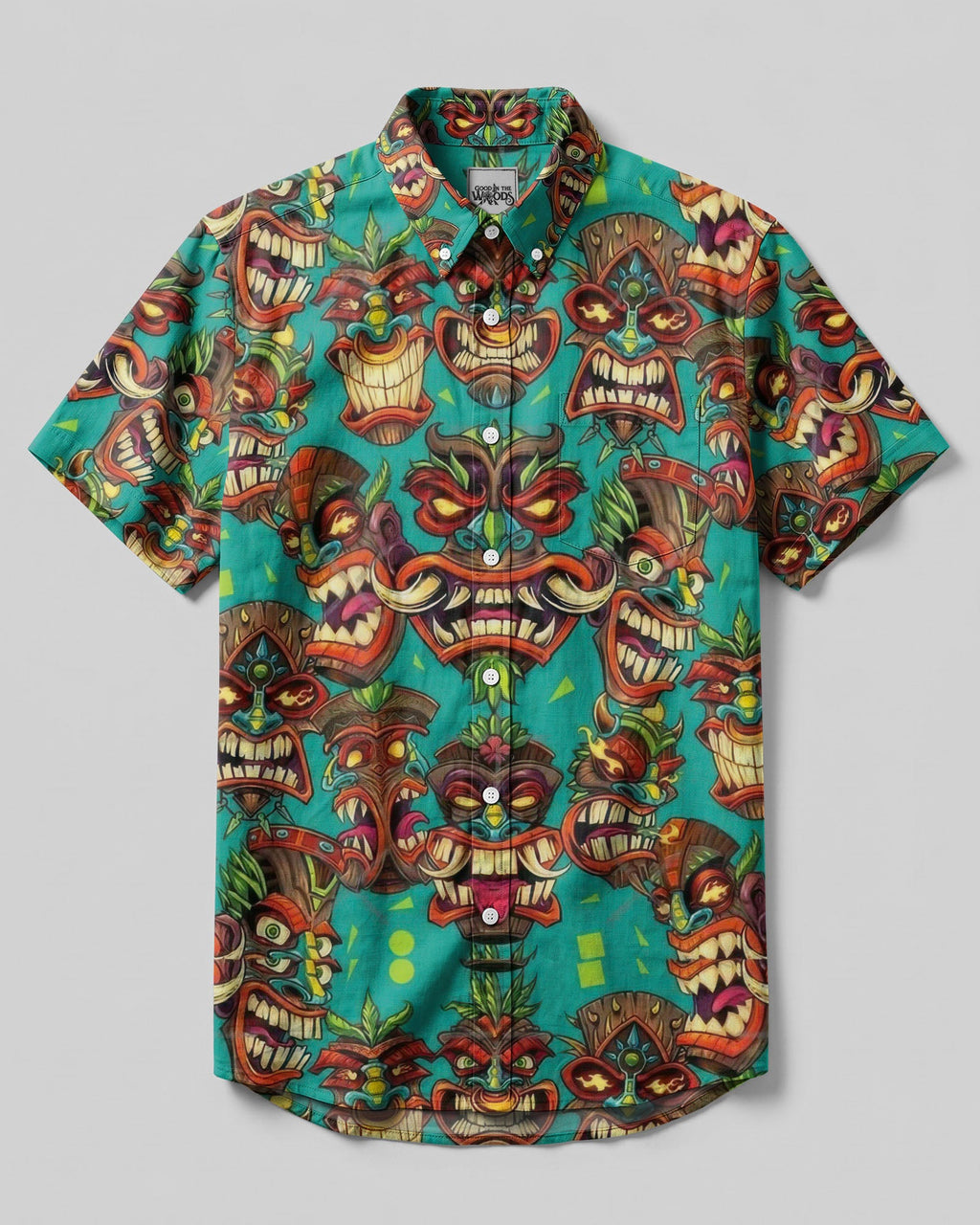 TIKI HEAD PATTERN BUTTON-DOWN COLLAR  SHIRT  - TLTW0107263