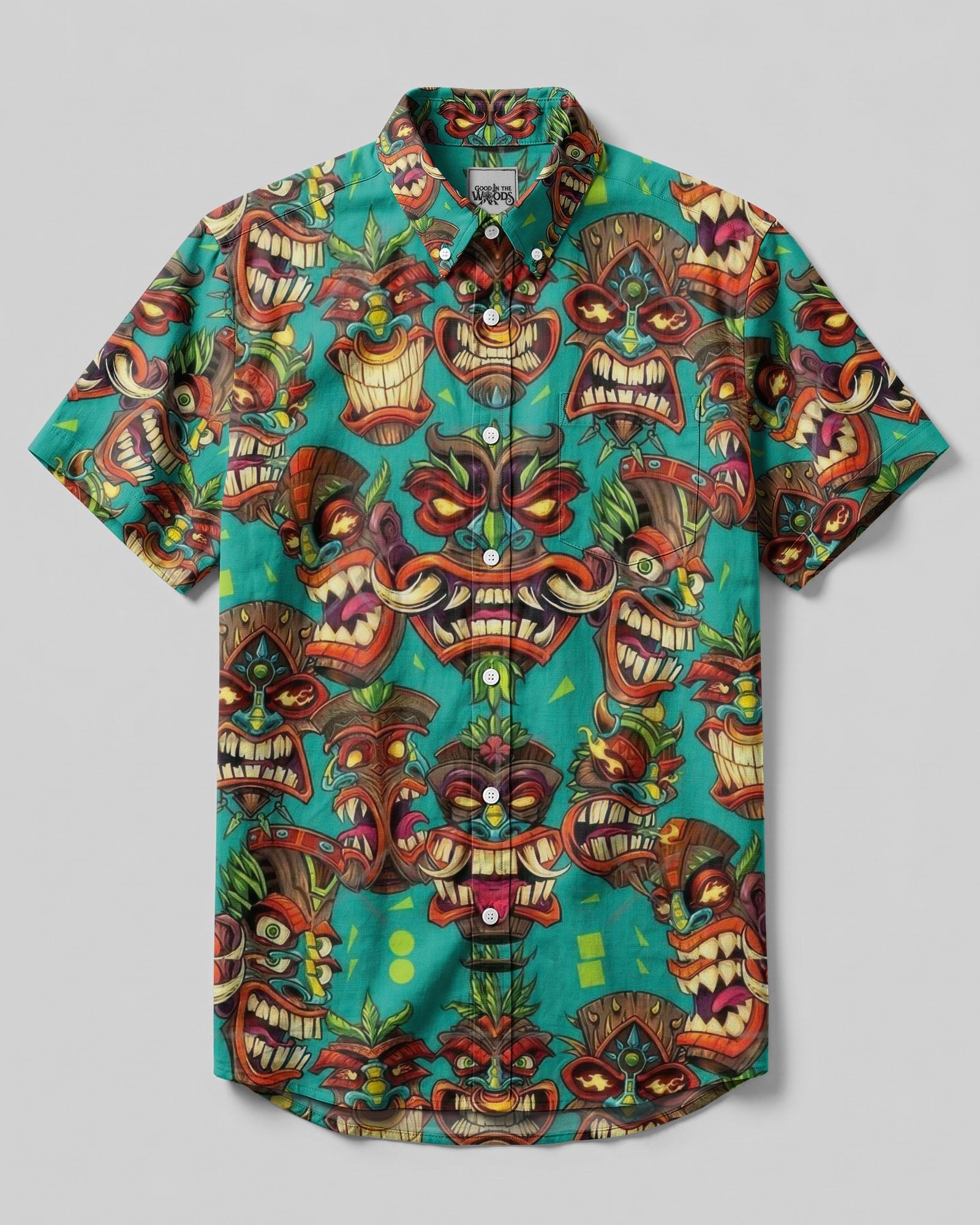 TIKI HEAD PATTERN BUTTON-DOWN COLLAR  SHIRT  - TLTW0107263