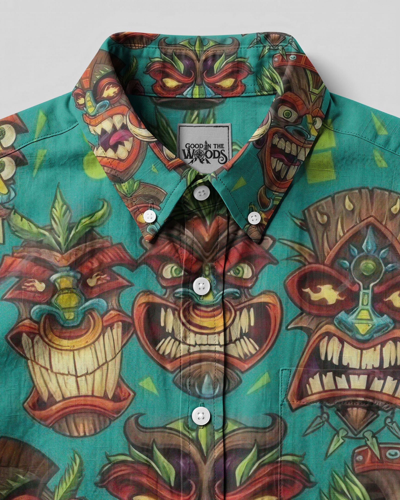 TIKI HEAD PATTERN BUTTON-DOWN COLLAR  SHIRT  - TLTW0107263