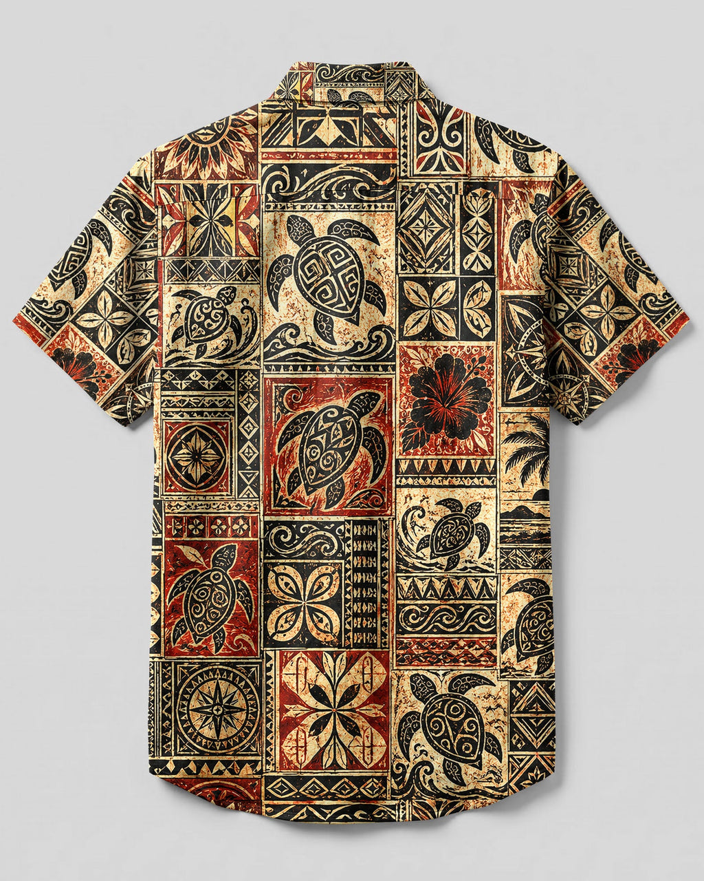 TRIBAL ISLAND TURTLE PATCHWORK BUTTON-DOWN COLLAR SHIRT - TLHG3006263
