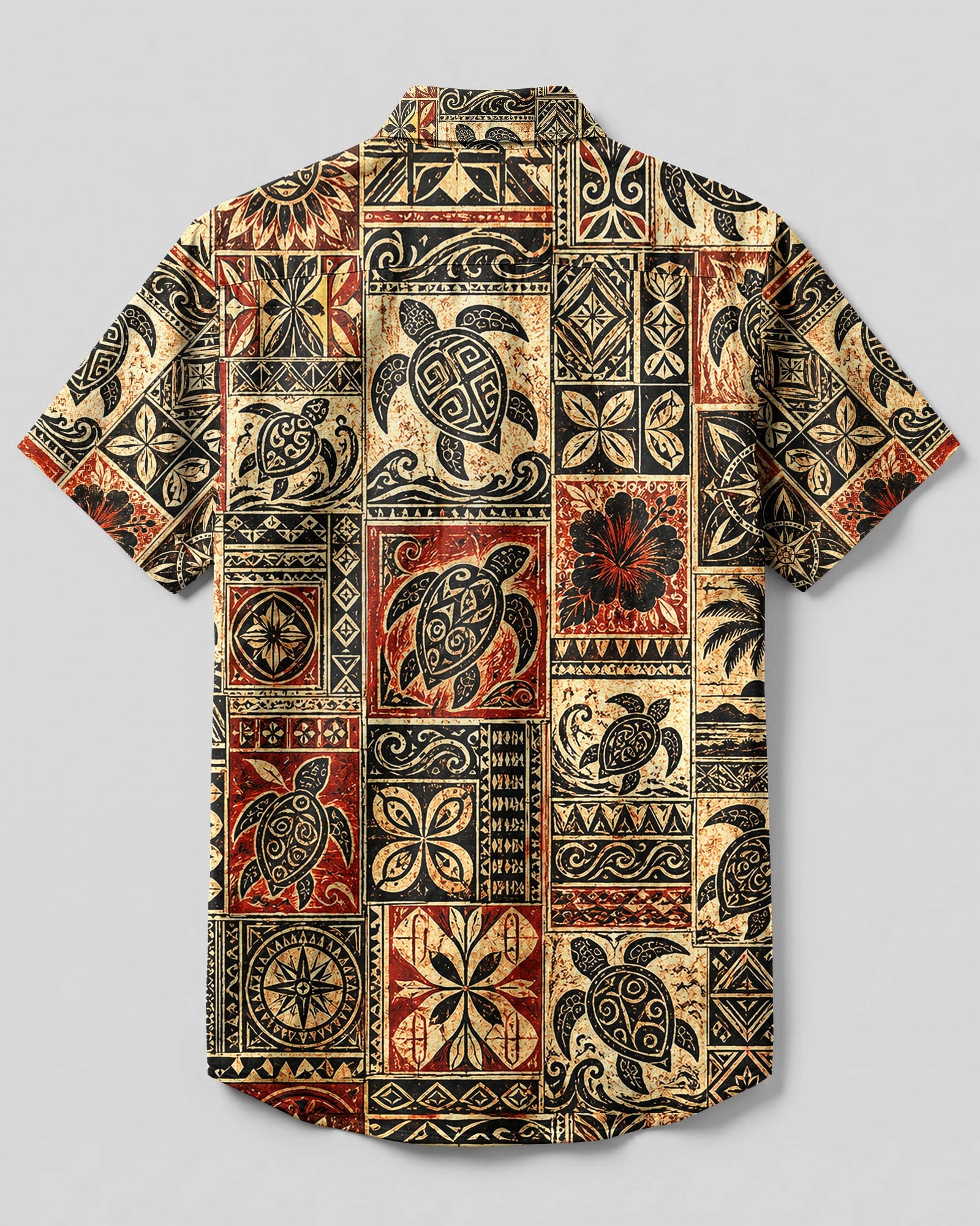 TRIBAL ISLAND TURTLE PATCHWORK BUTTON-DOWN COLLAR SHIRT - TLHG3006263