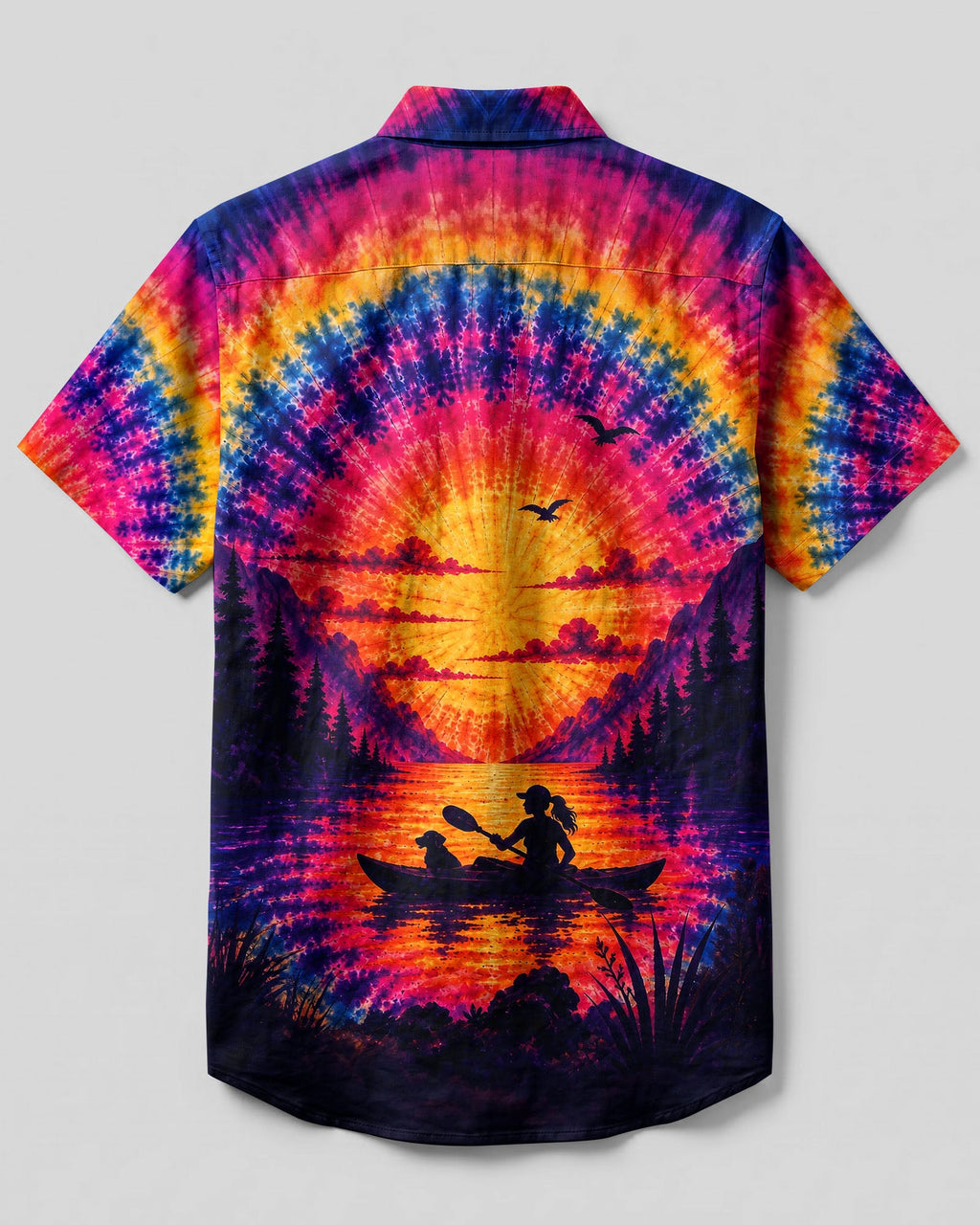 KAYAK LAKE DAY WITH DOG SUNSET BUTTON-DOWN COLLAR SHIRT - TLHG2406265