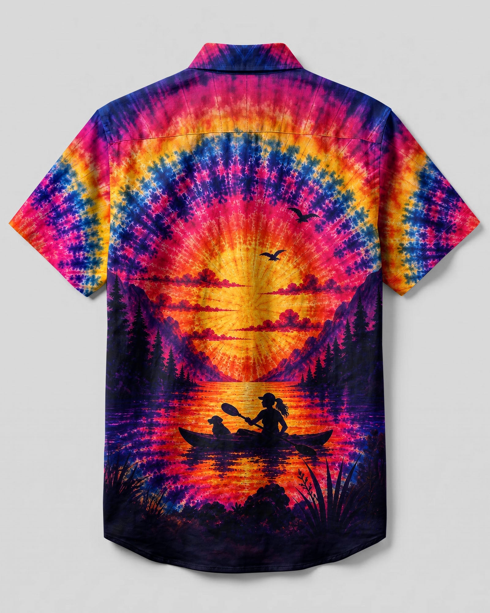 KAYAK LAKE DAY WITH DOG SUNSET BUTTON-DOWN COLLAR SHIRT - TLHG2406265