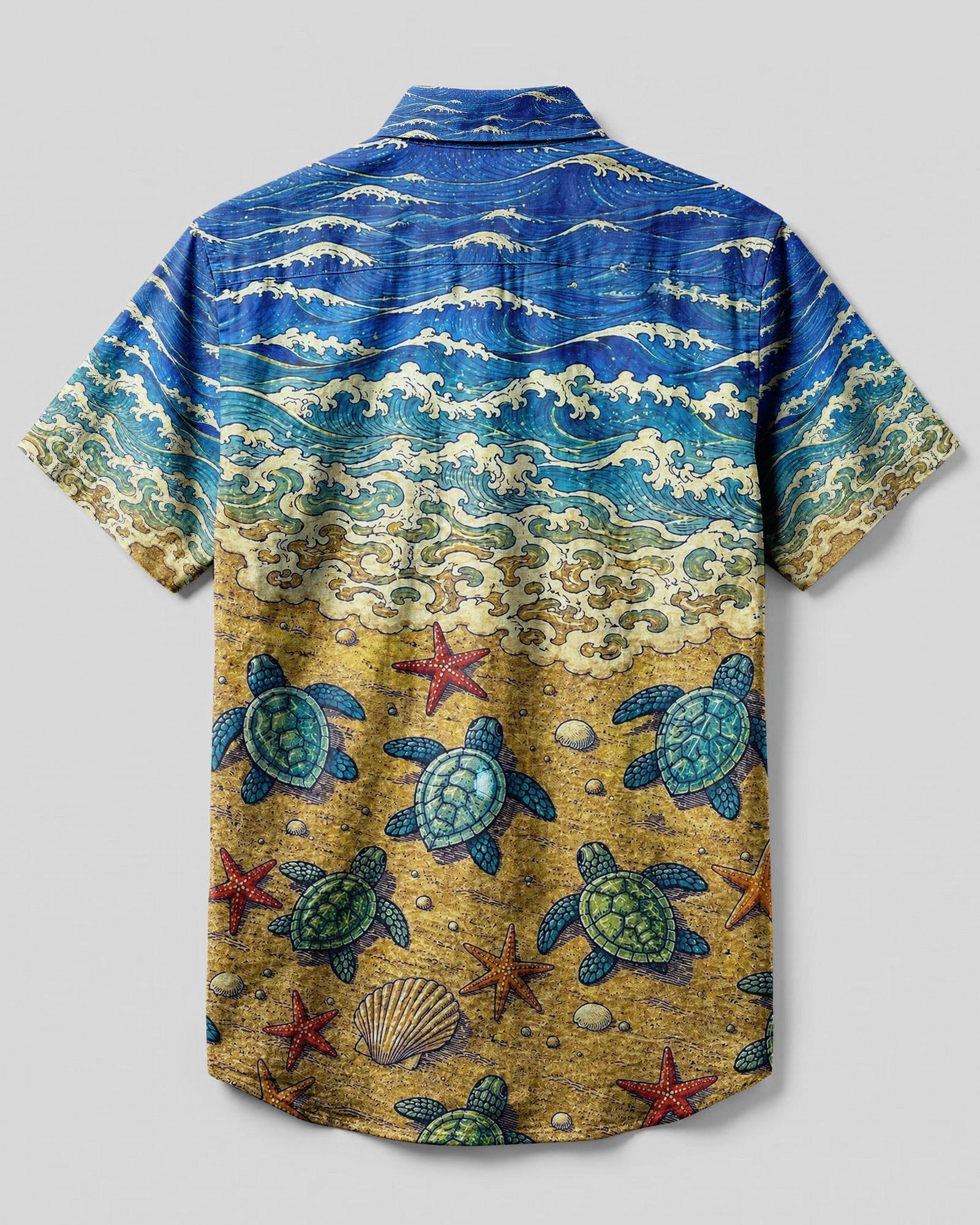 SEA TURTLE STARFISH BEACH BUTTON-DOWN COLLAR SHIRT - KMTM1706265