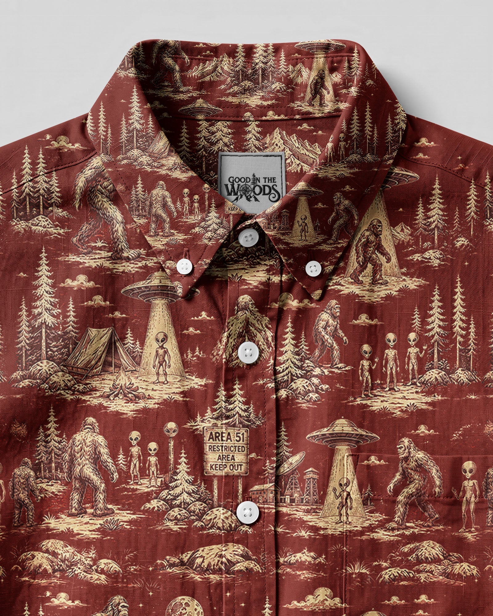 BIGFOOT ALIEN UFO BUTTON-DOWN COLLAR SHIRT  - TLHG0206261