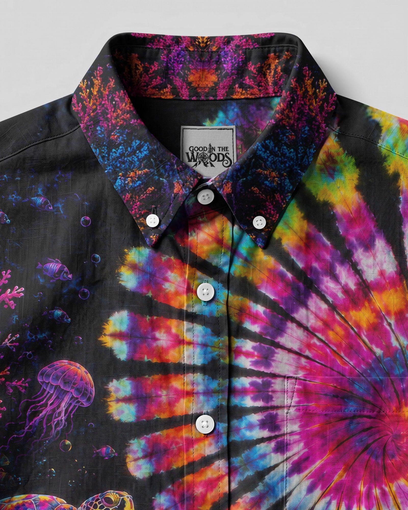 NEON OCEAN WONDERLAND TURTLE BUTTON-DOWN COLLAR SHIRT - TLTW1806262