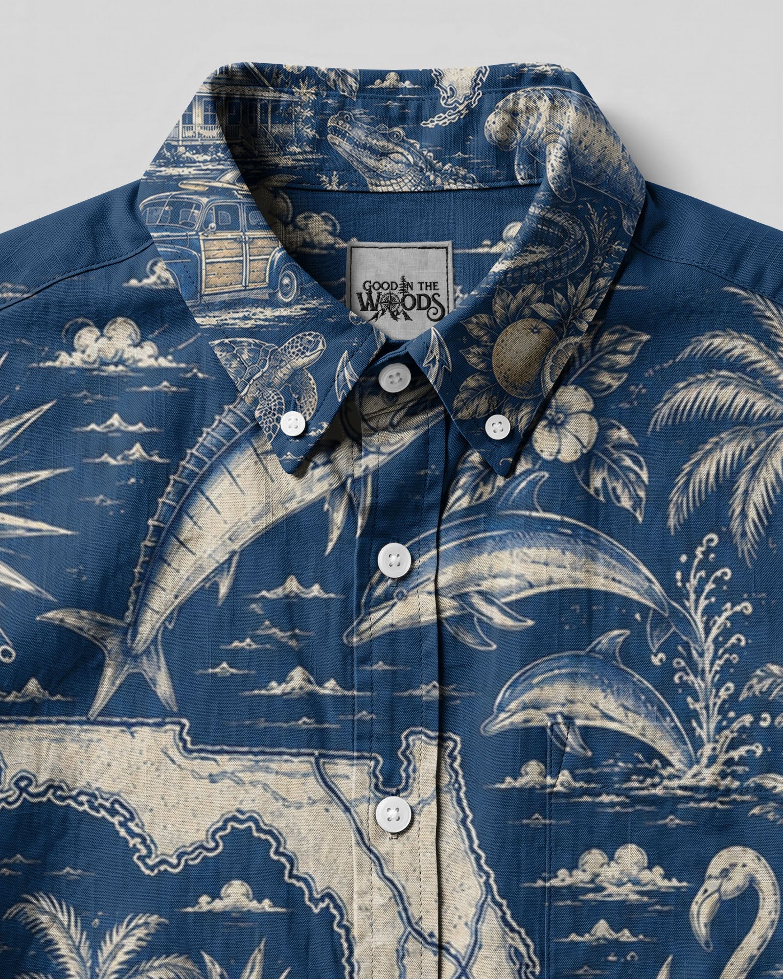 VINTAGE TROPICAL FLORIDA PATTERN BUTTON-DOWN COLLAR  SHIRT - TLTW2406262