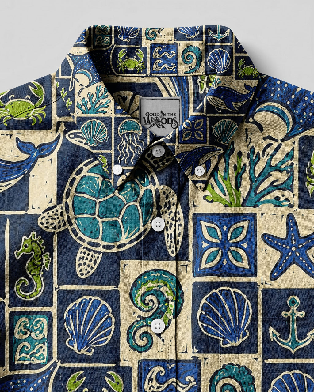 OCEAN MOSAIC BUTTON-DOWN COLLAR SHIRT - KMTM2506261