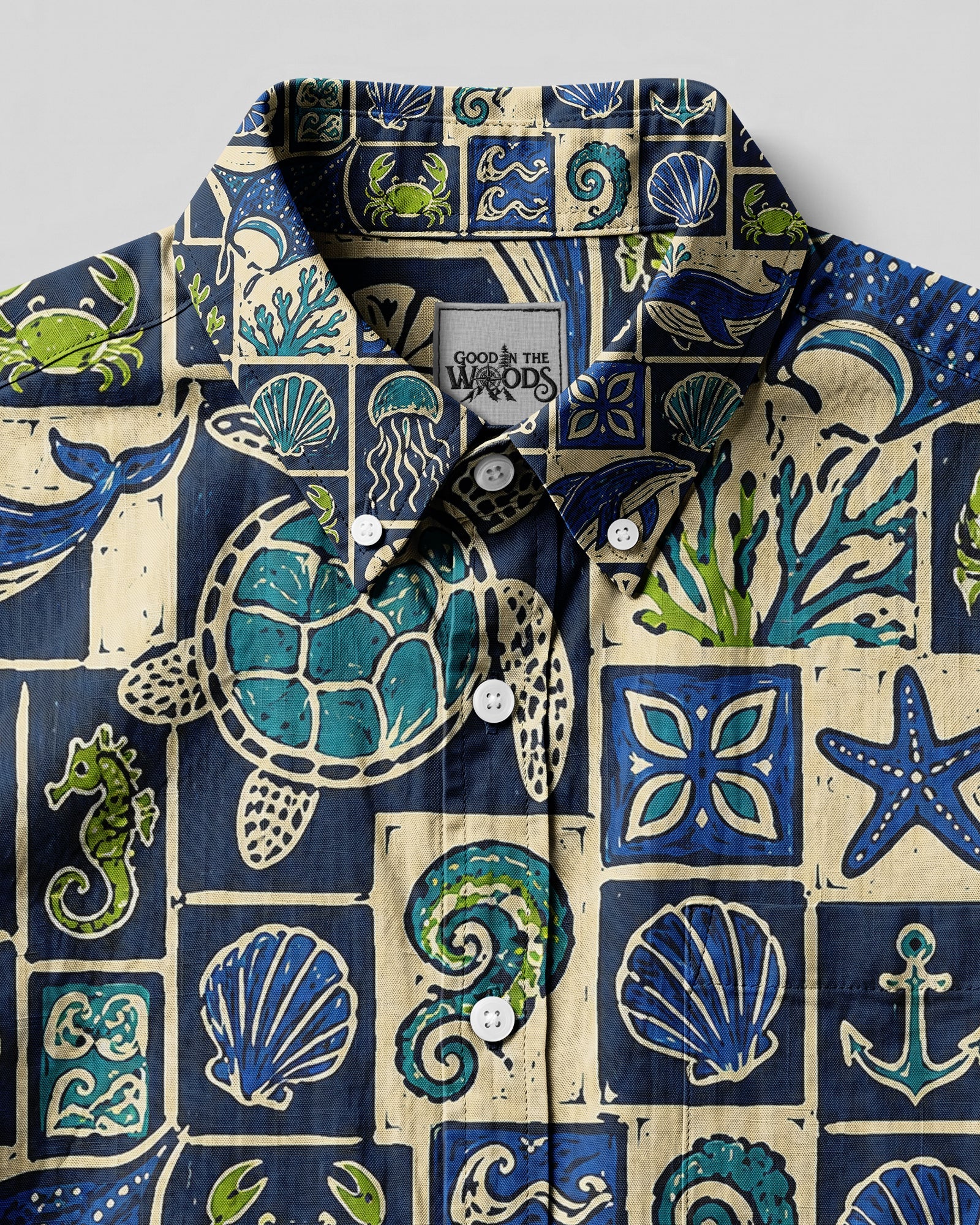 OCEAN MOSAIC BUTTON-DOWN COLLAR SHIRT - KMTM2506261