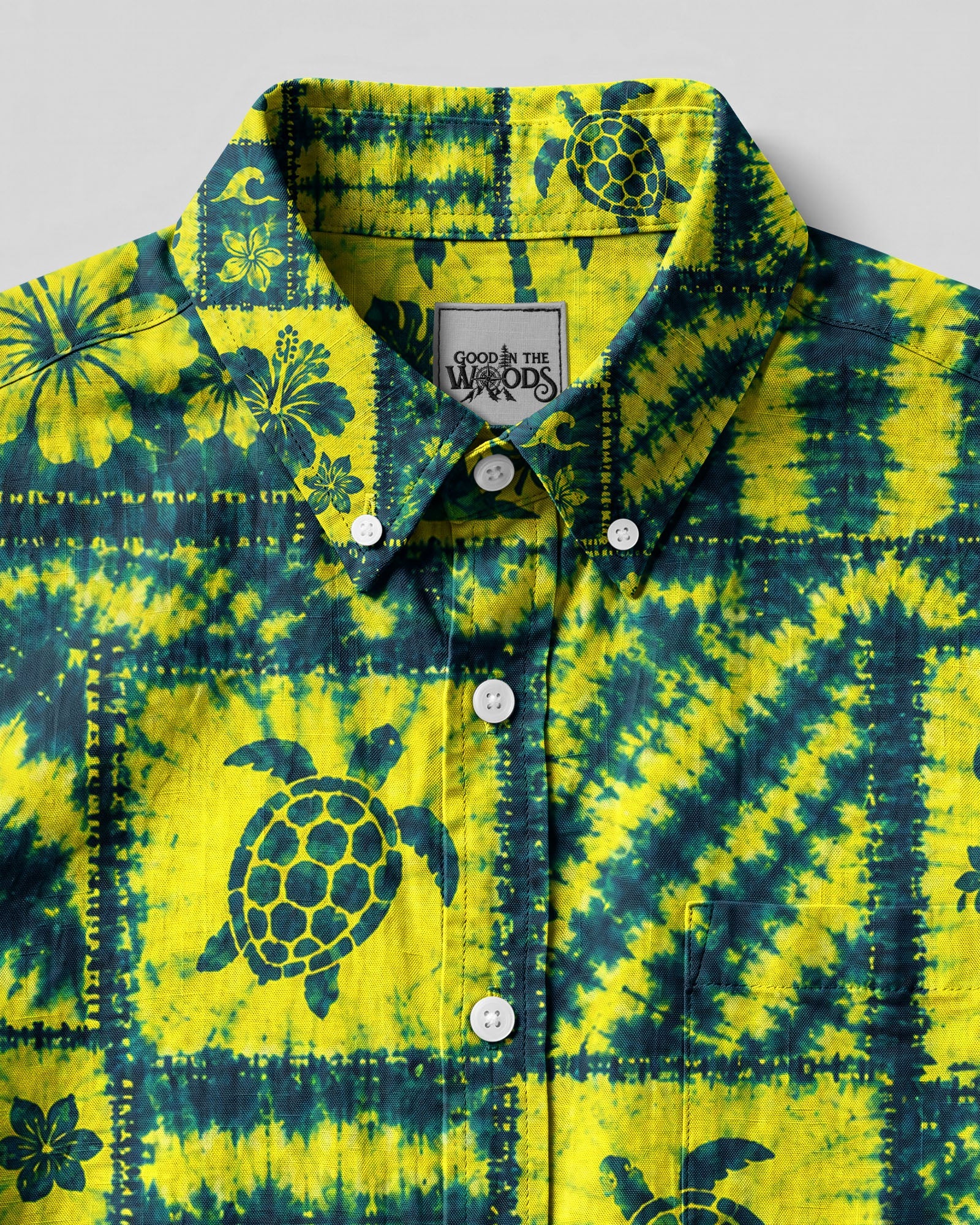 ISLAND TURTLE NEON PATCHWORK BUTTON-DOWN COLLAR SHIRT - TLHG0307265