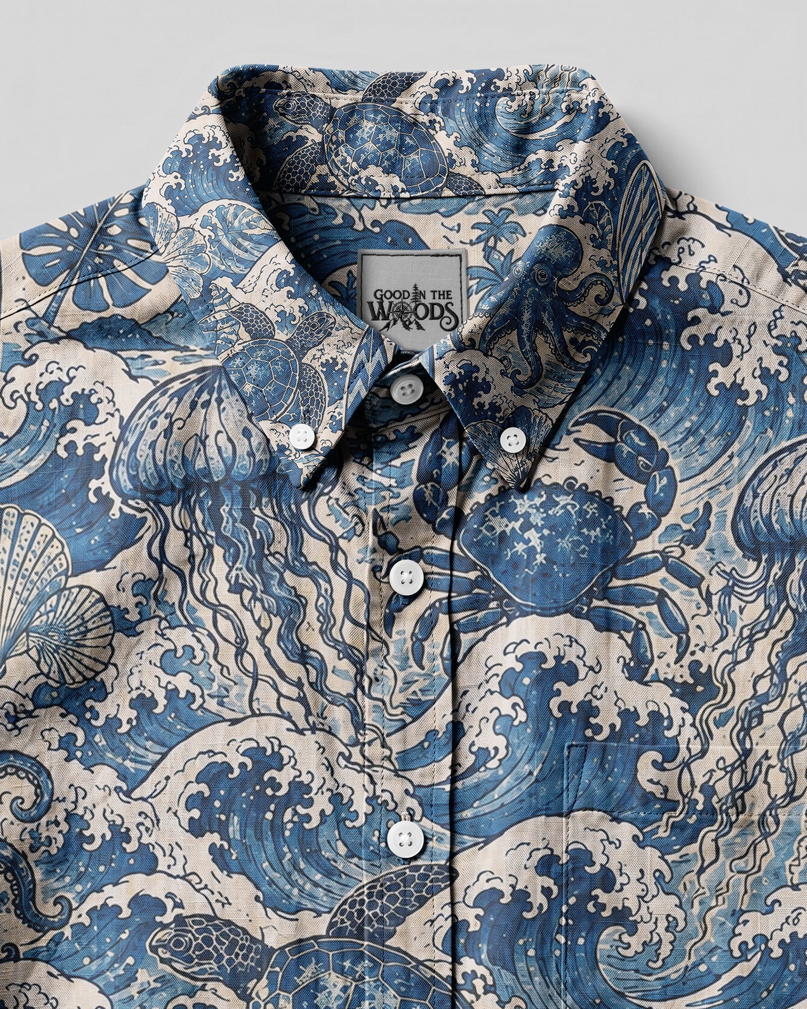 OCEAN TREASURES WAVE PATTERN BUTTON-DOWN COLLAR SHIRT - KMTM1706264
