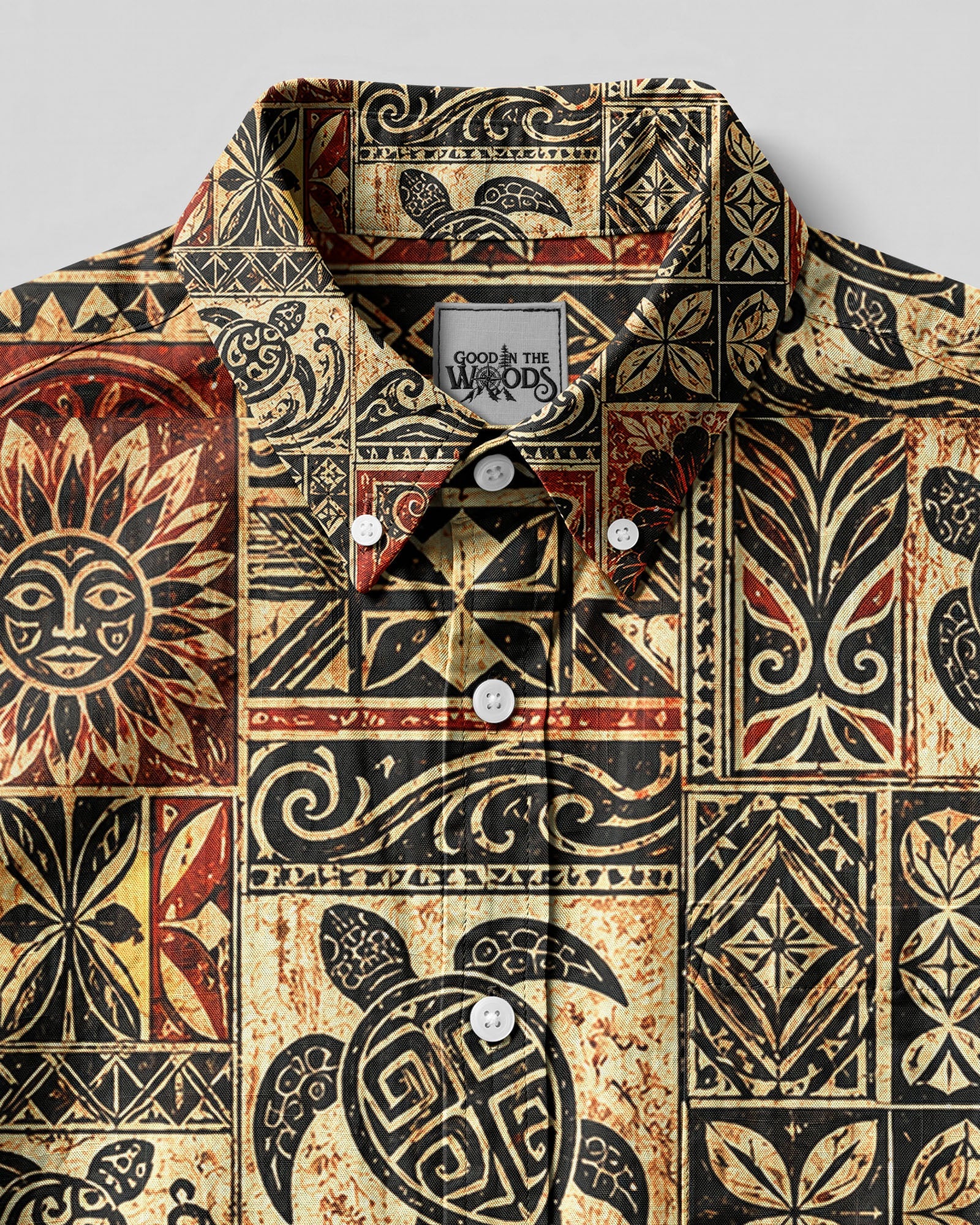 TRIBAL ISLAND TURTLE PATCHWORK BUTTON-DOWN COLLAR SHIRT - TLHG3006263