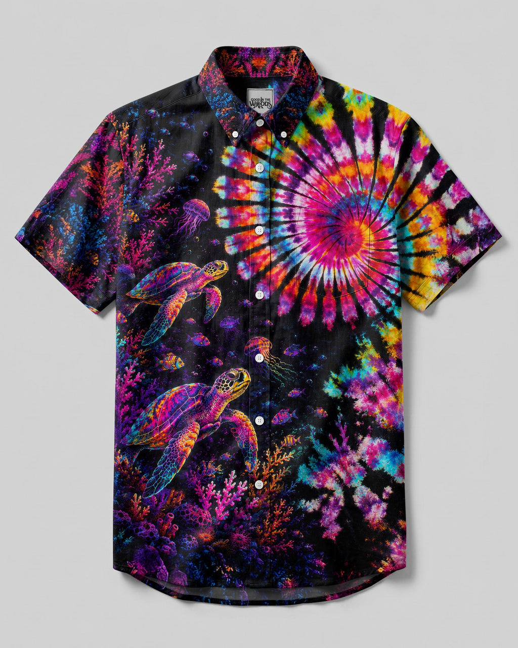 NEON OCEAN WONDERLAND TURTLE BUTTON-DOWN COLLAR SHIRT - TLTW1806262