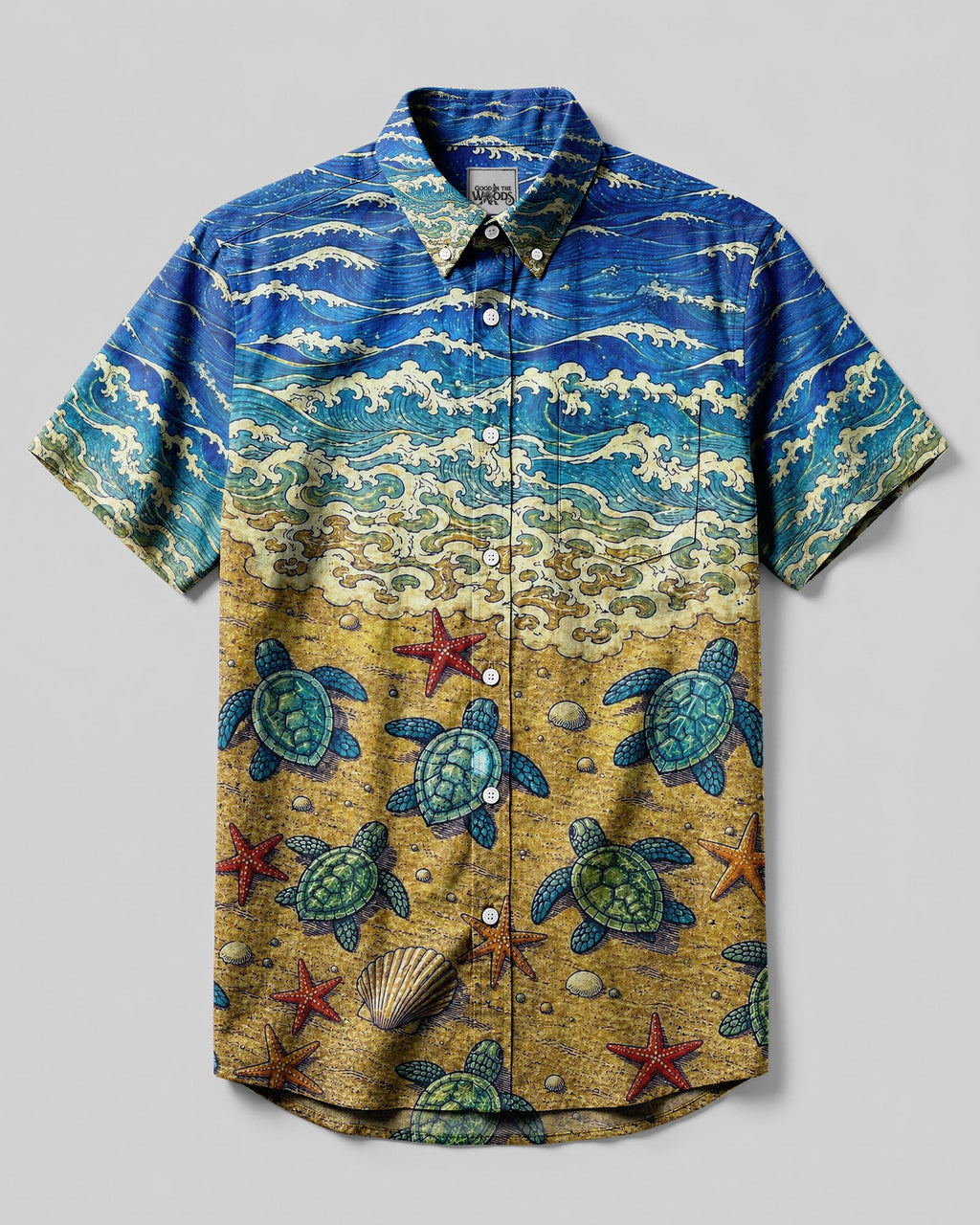 SEA TURTLE STARFISH BEACH BUTTON-DOWN COLLAR SHIRT - KMTM1706265