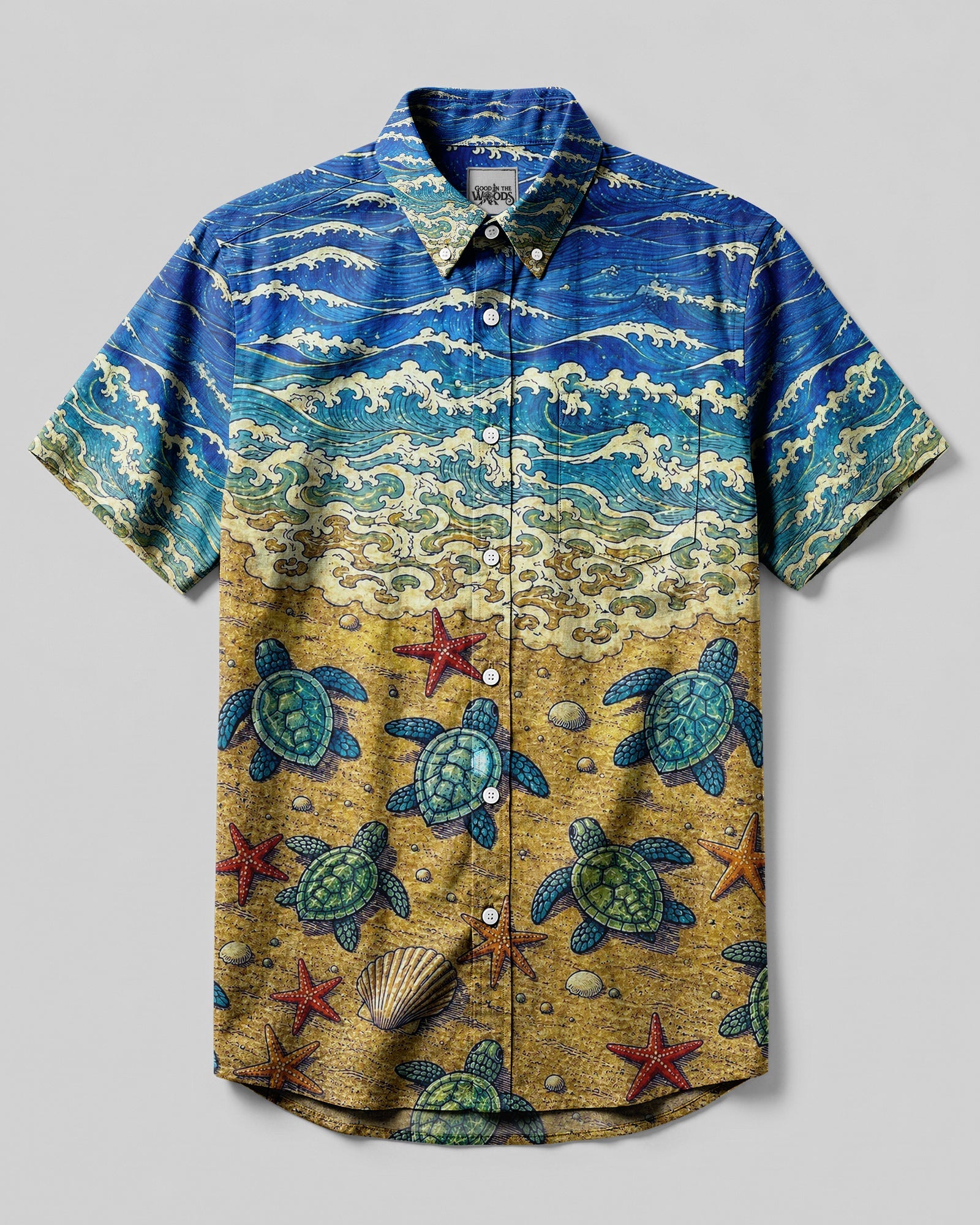 SEA TURTLE STARFISH BEACH BUTTON-DOWN COLLAR SHIRT - KMTM1706265