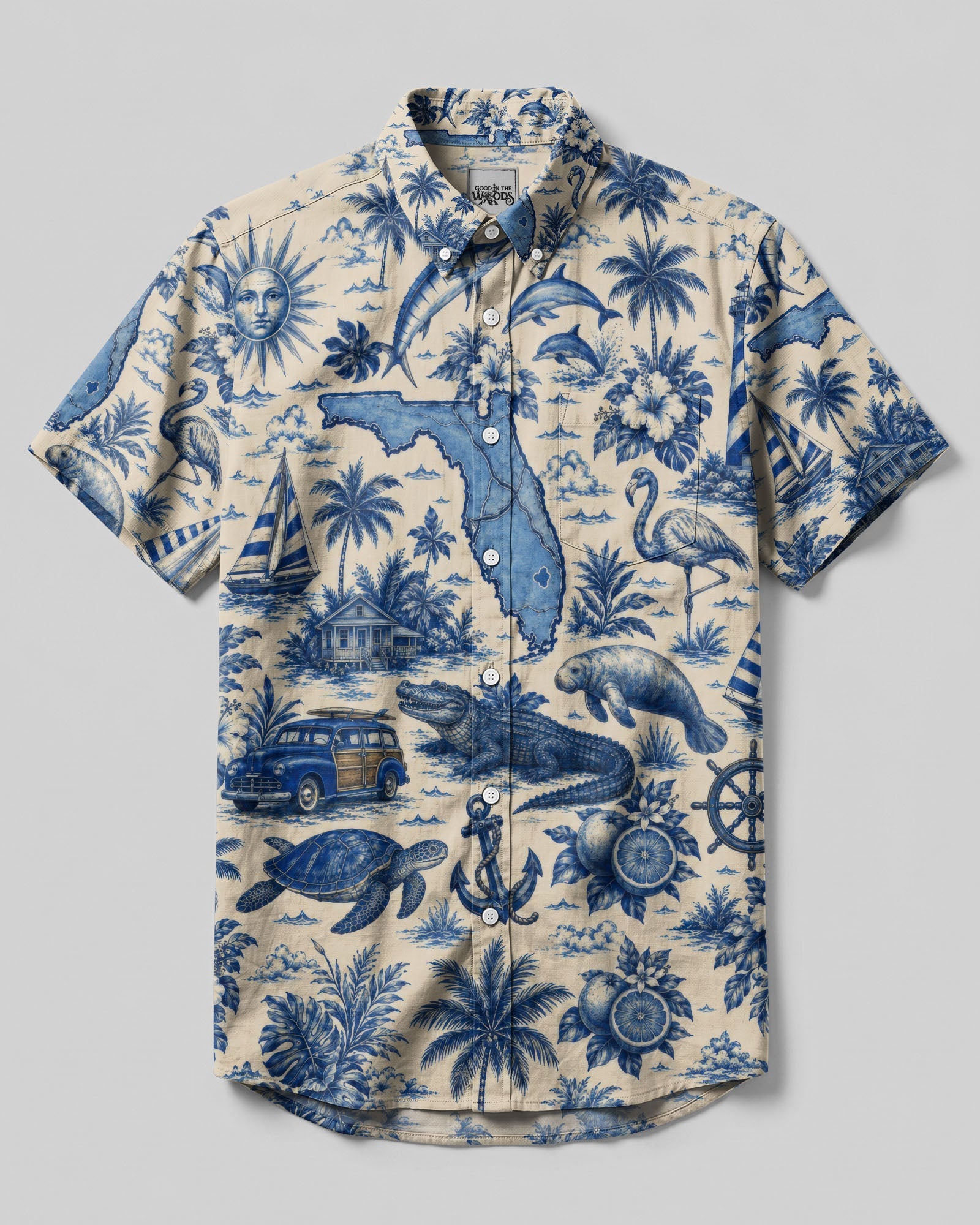 TROPICAL FLORIDA PATTERN BUTTON-DOWN COLLAR  SHIRT - TLTW2506263