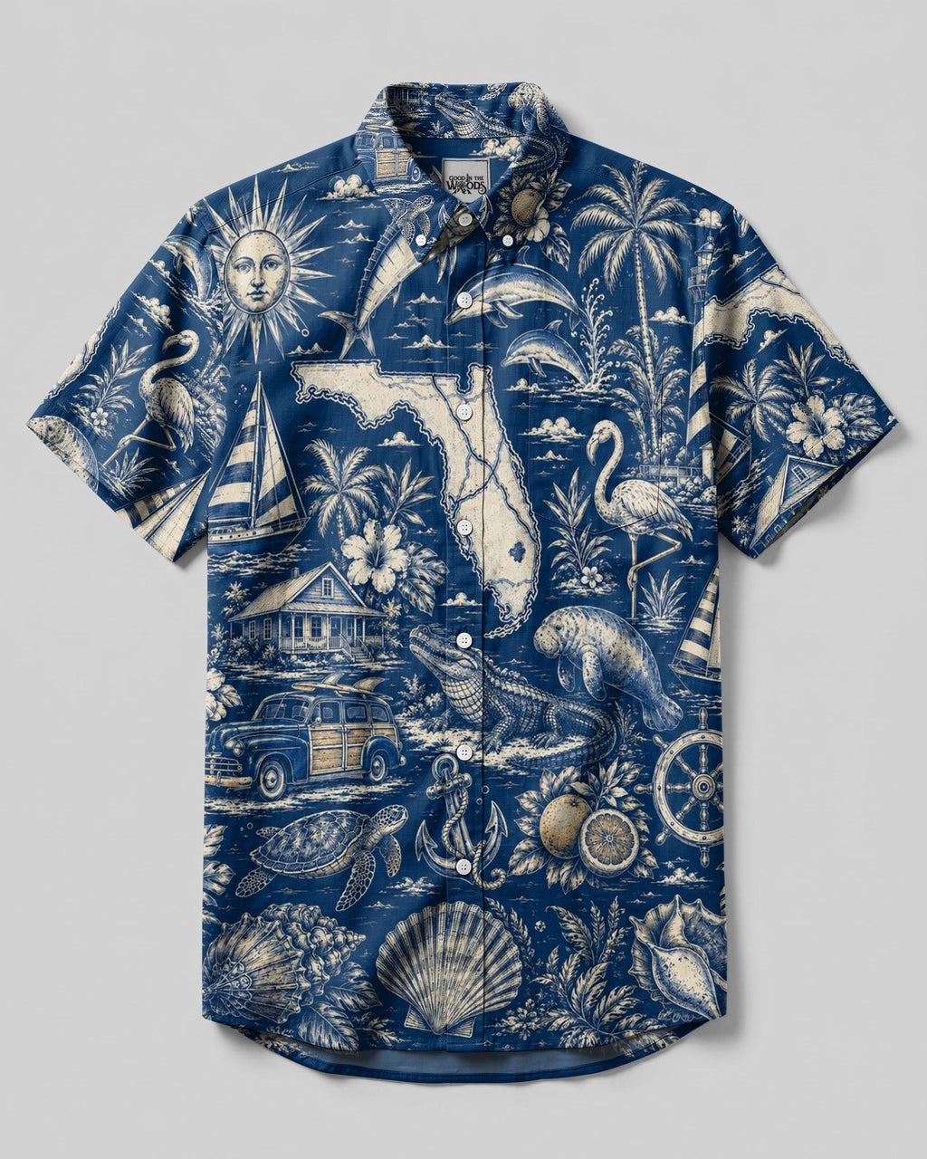 VINTAGE TROPICAL FLORIDA PATTERN BUTTON-DOWN COLLAR  SHIRT - TLTW2406262