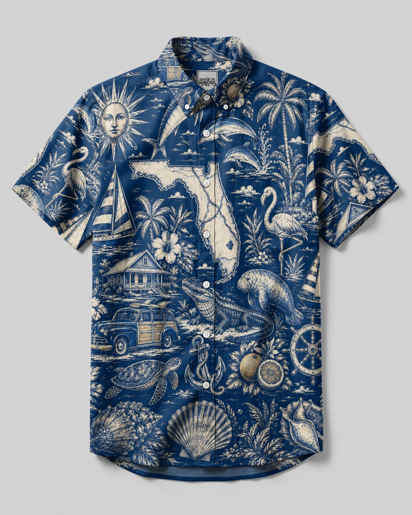 VINTAGE TROPICAL FLORIDA PATTERN BUTTON-DOWN COLLAR  SHIRT - TLTW2406262