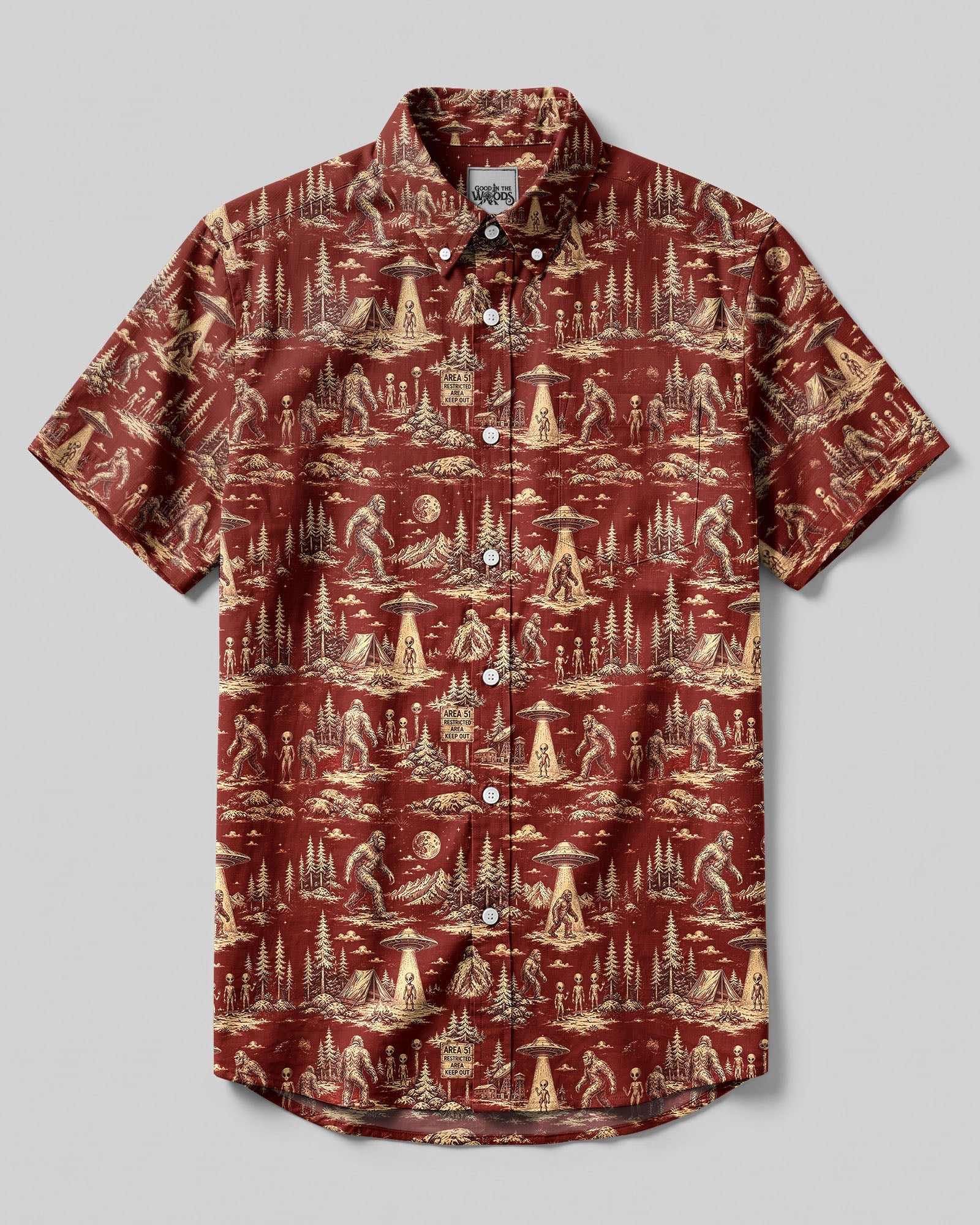 BIGFOOT ALIEN UFO BUTTON-DOWN COLLAR SHIRT  - TLHG0206261