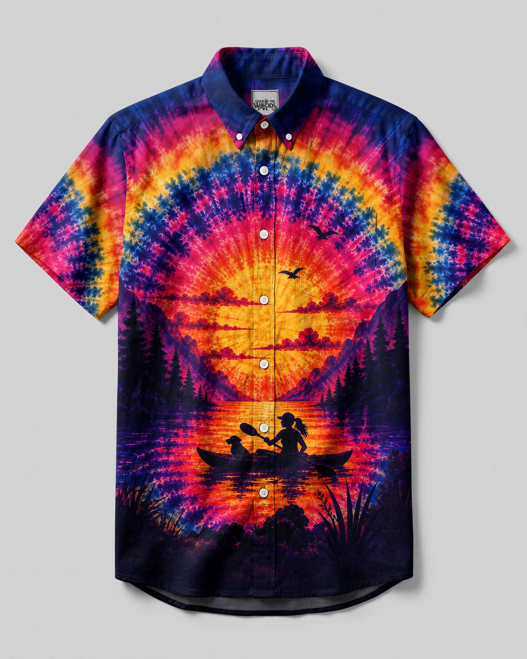 KAYAK LAKE DAY WITH DOG SUNSET BUTTON-DOWN COLLAR SHIRT - TLHG2406265