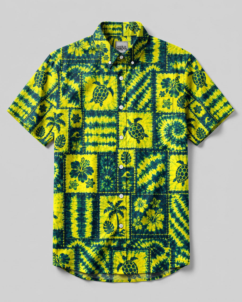 ISLAND TURTLE NEON PATCHWORK BUTTON-DOWN COLLAR SHIRT - TLHG0307265