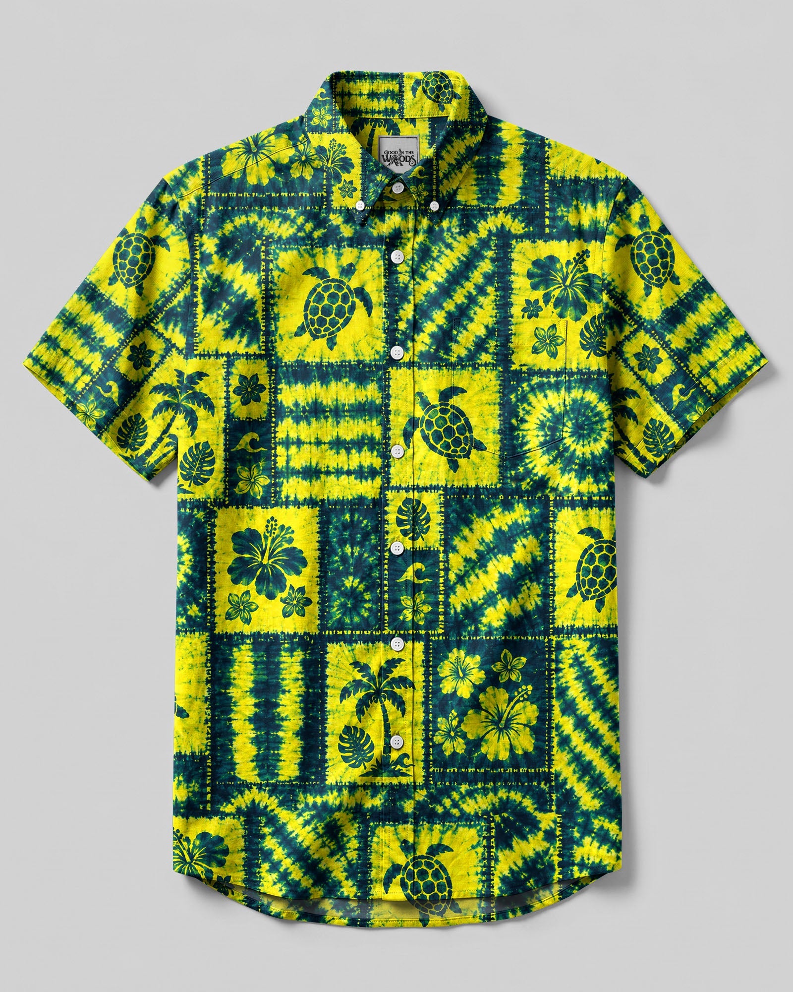 ISLAND TURTLE NEON PATCHWORK BUTTON-DOWN COLLAR SHIRT - TLHG0307265
