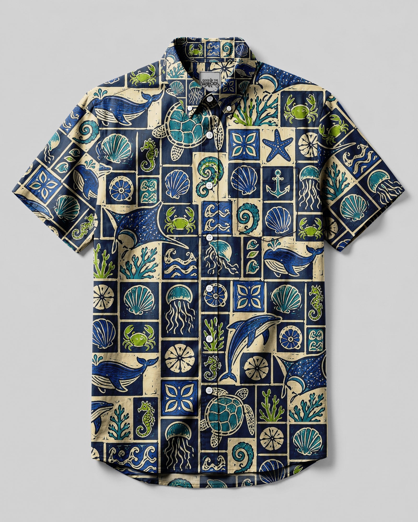 OCEAN MOSAIC BUTTON-DOWN COLLAR SHIRT - KMTM2506261