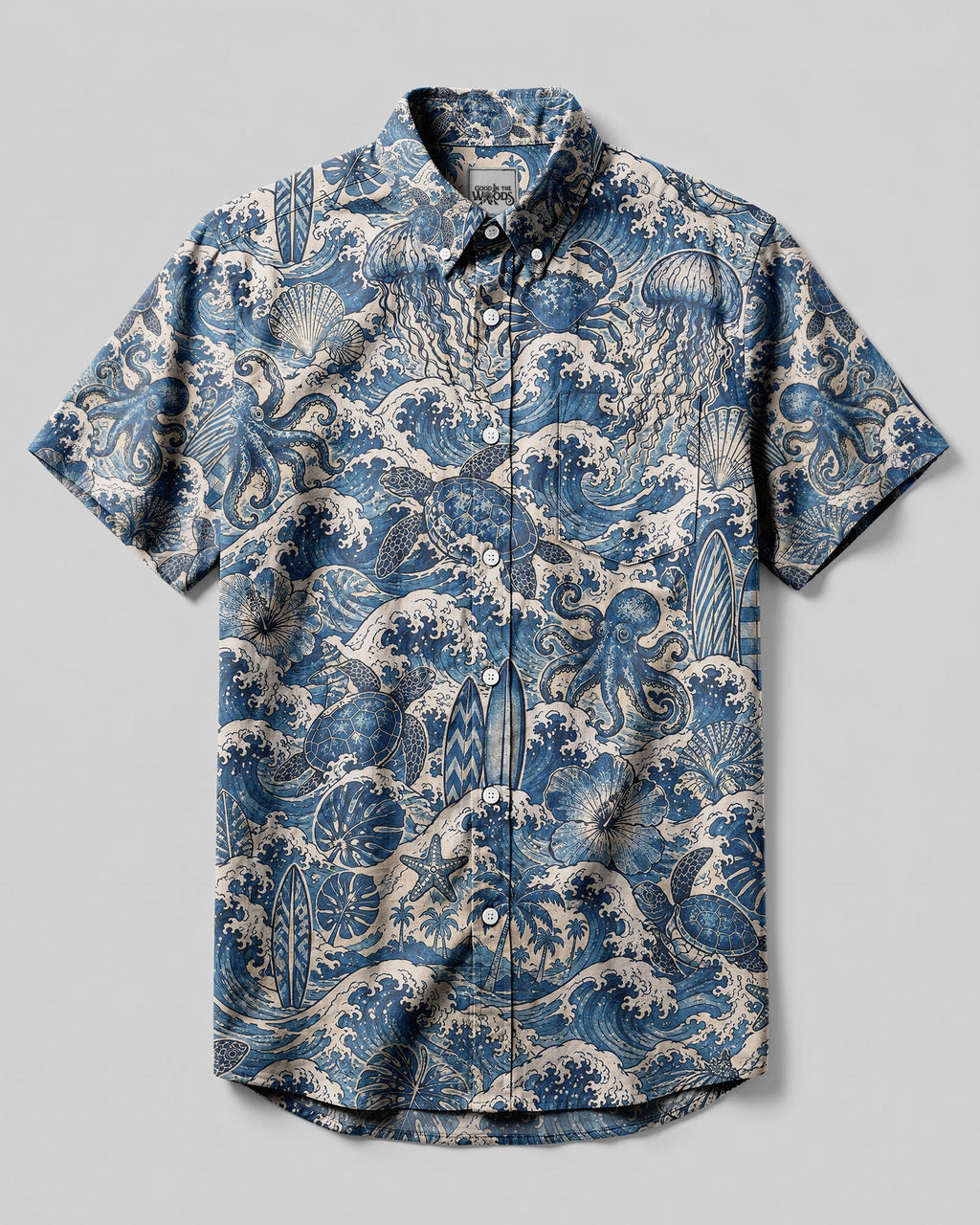 OCEAN TREASURES WAVE PATTERN BUTTON-DOWN COLLAR SHIRT - KMTM1706264