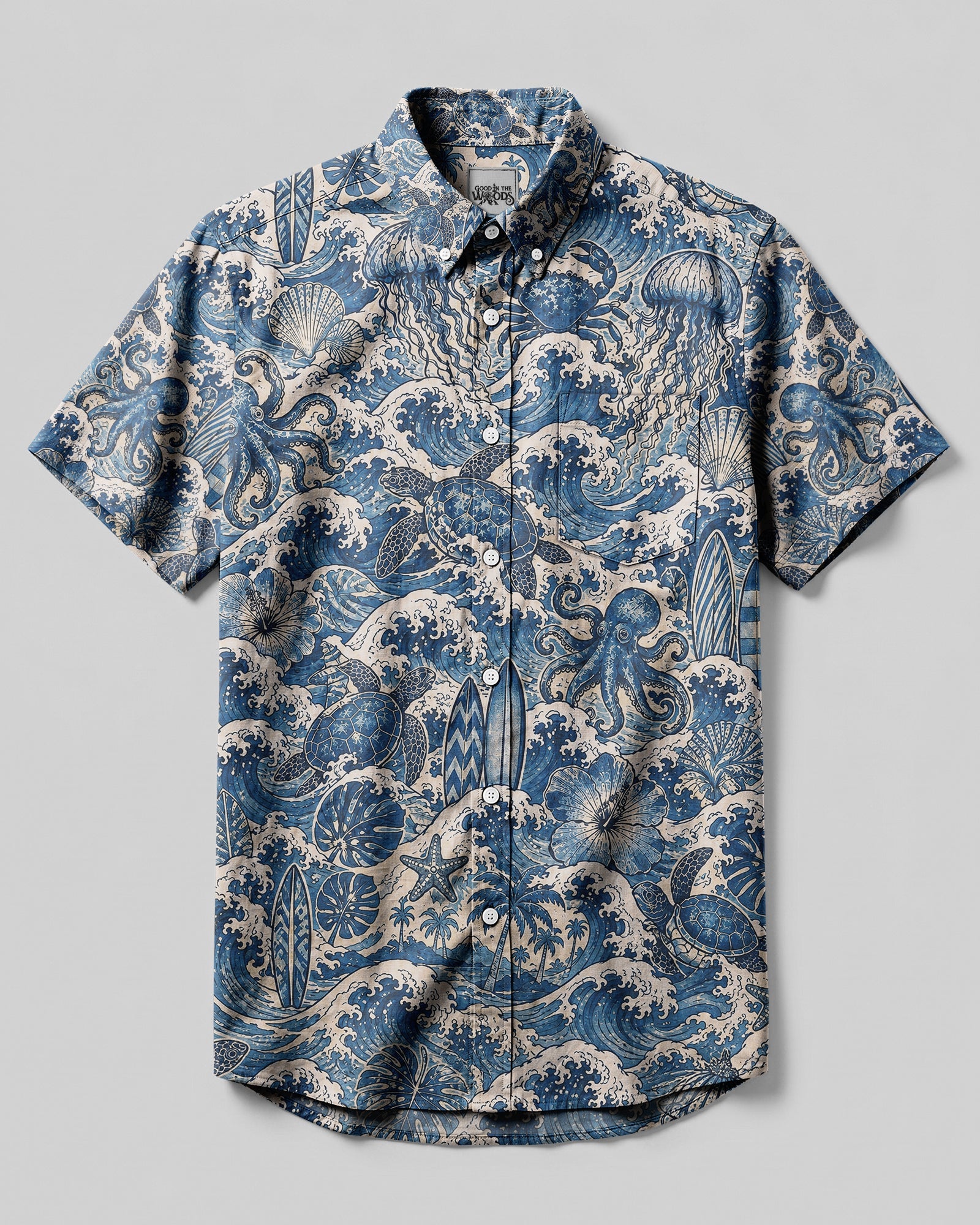 OCEAN TREASURES WAVE PATTERN BUTTON-DOWN COLLAR SHIRT - KMTM1706264