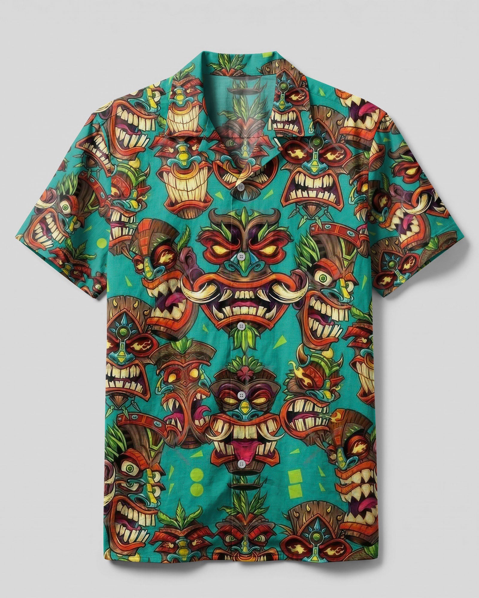 TIKI HEAD PATTERN CAMP SHIRT  - TLTW0107262