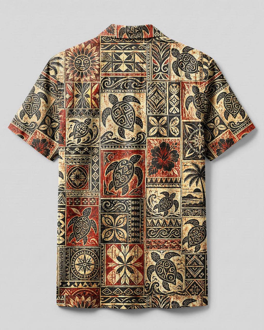 TRIBAL ISLAND TURTLE PATCHWORK CAMP SHIRT - TLHG3006262
