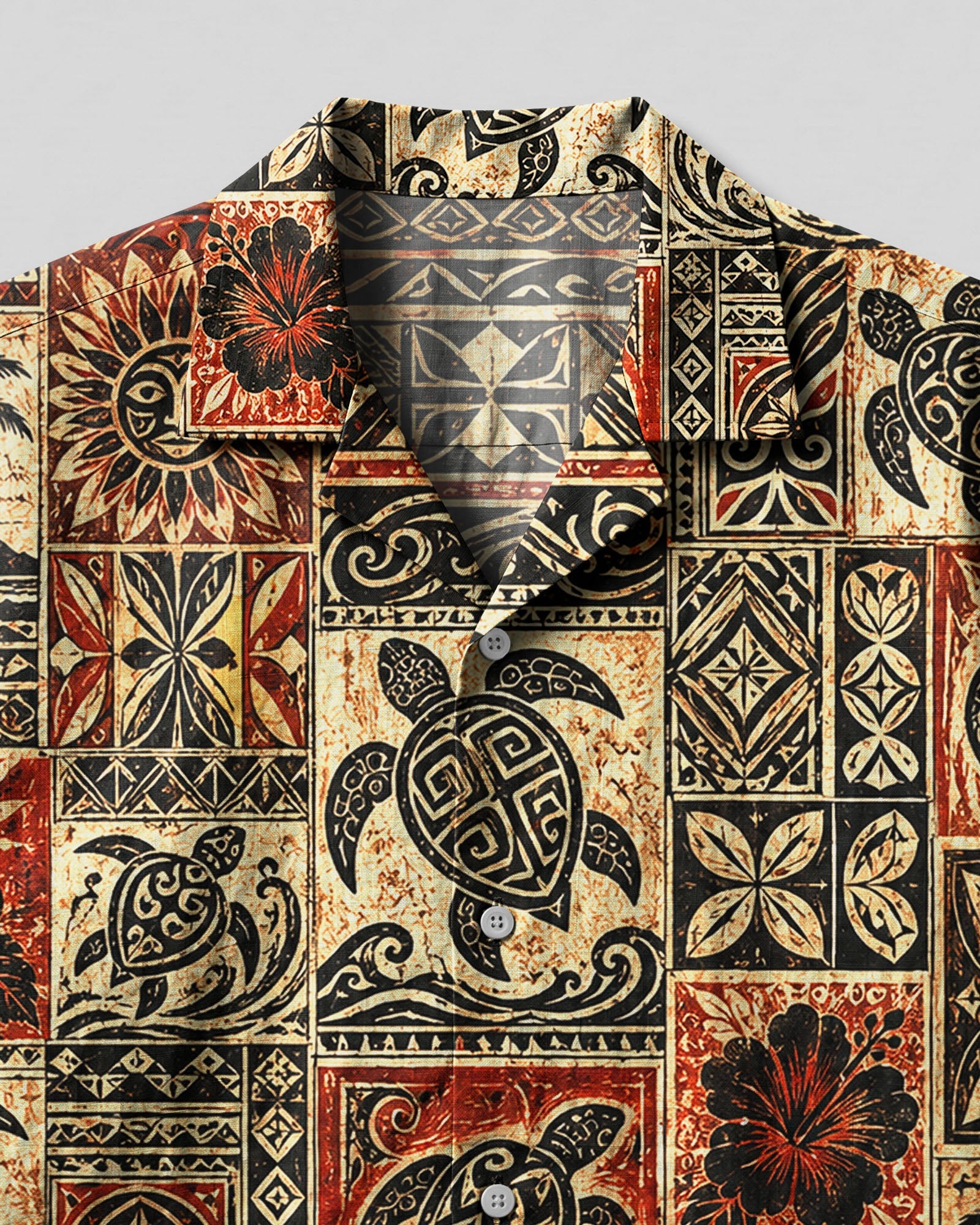 TRIBAL ISLAND TURTLE PATCHWORK CAMP SHIRT - TLHG3006262