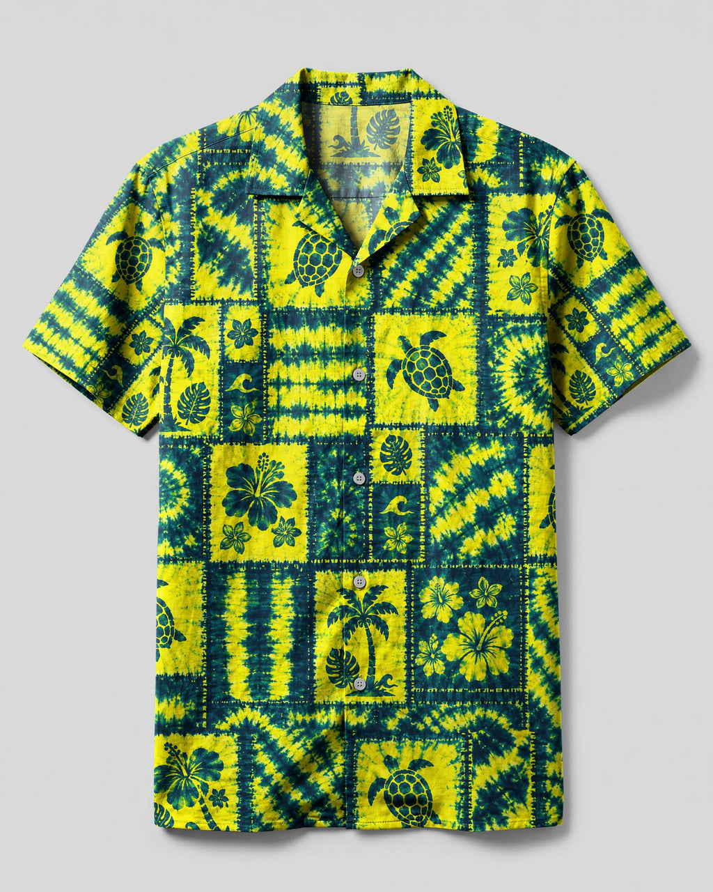 ISLAND TURTLE NEON PATCHWORK CAMP SHIRT - TLHG0307264
