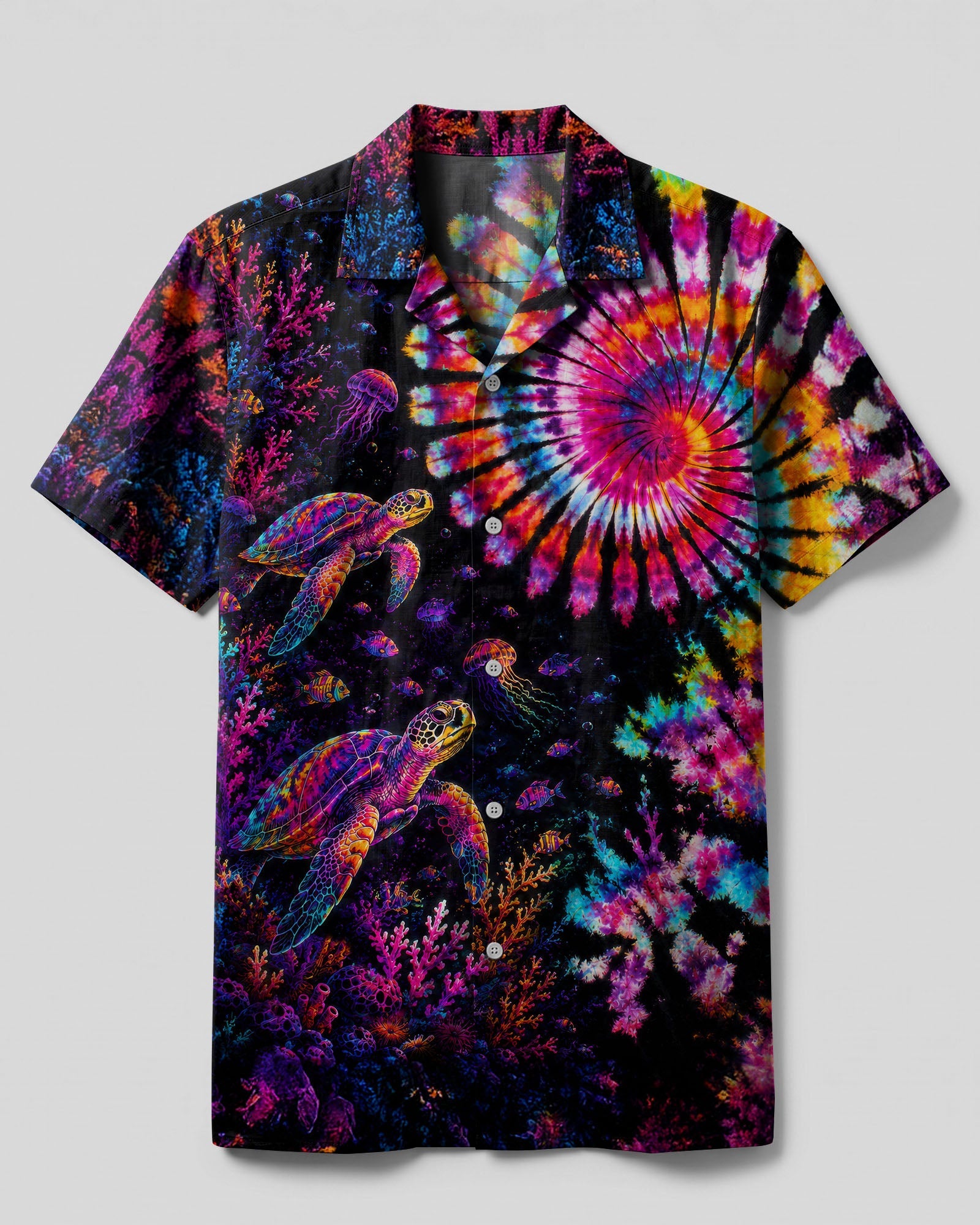NEON OCEAN WONDERLAND TURTLE CAMP SHIRT - TLTW1806261