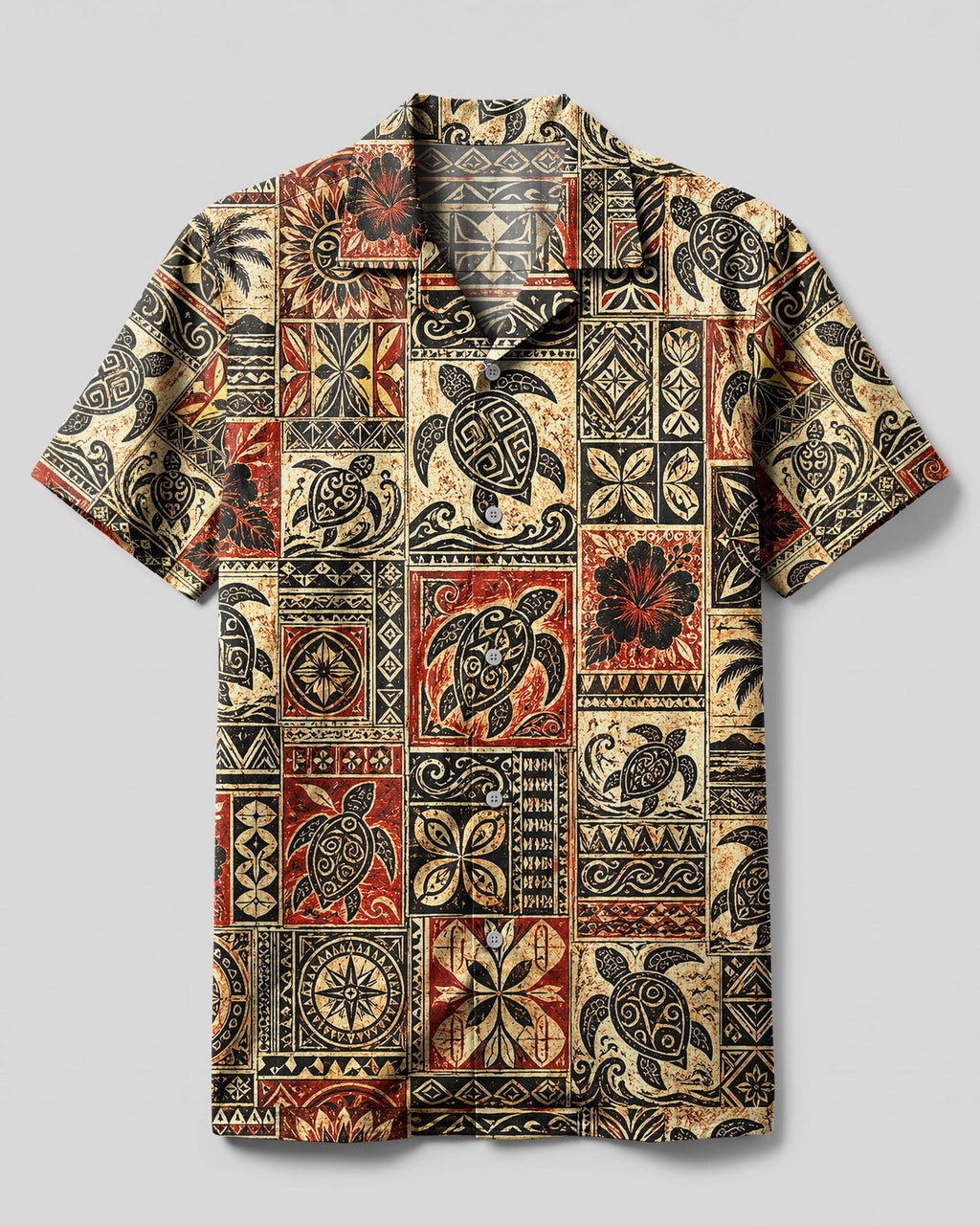 TRIBAL ISLAND TURTLE PATCHWORK CAMP SHIRT - TLHG3006262