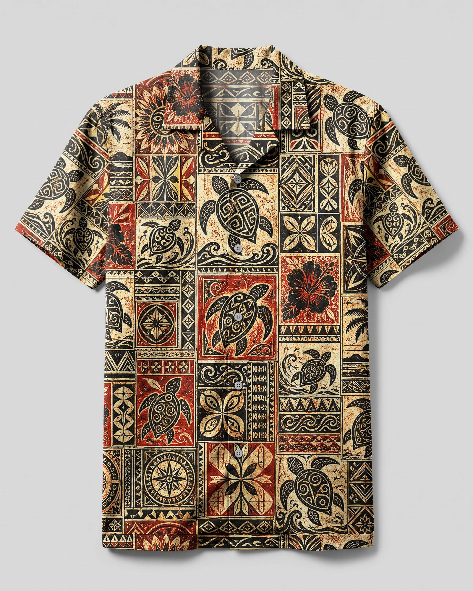 TRIBAL ISLAND TURTLE PATCHWORK CAMP SHIRT - TLHG3006262