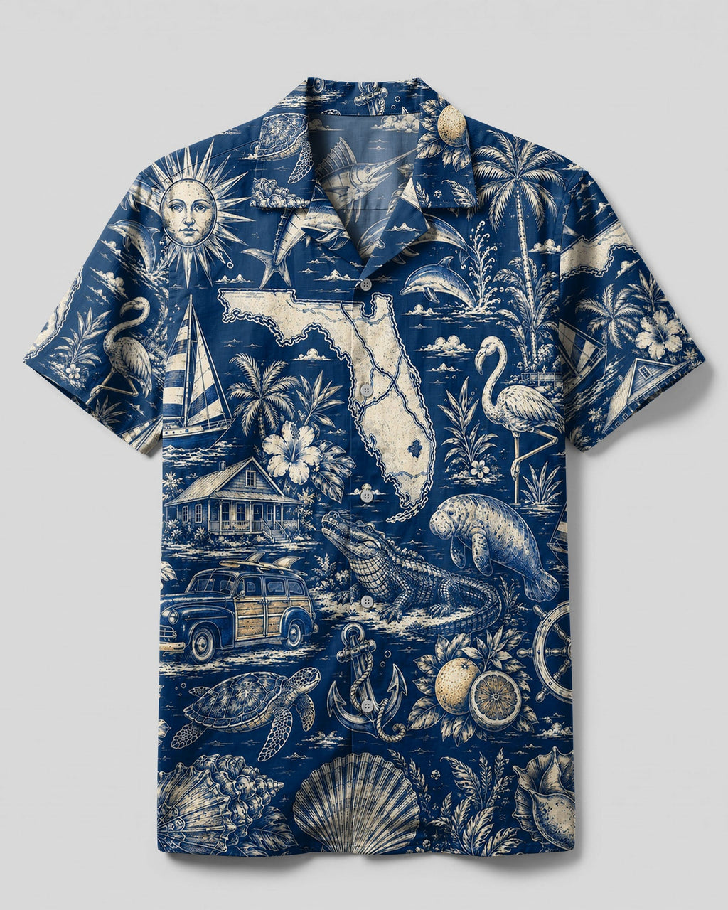 VINTAGE TROPICAL FLORIDA PATTERN CAMP SHIRT - TLTW2406263
