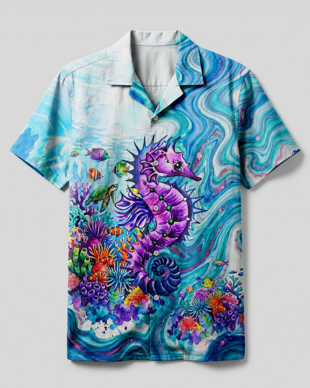 VIBRANT SEAHORSE CORAL REEF CAMP SHIRT - TYLN1706262