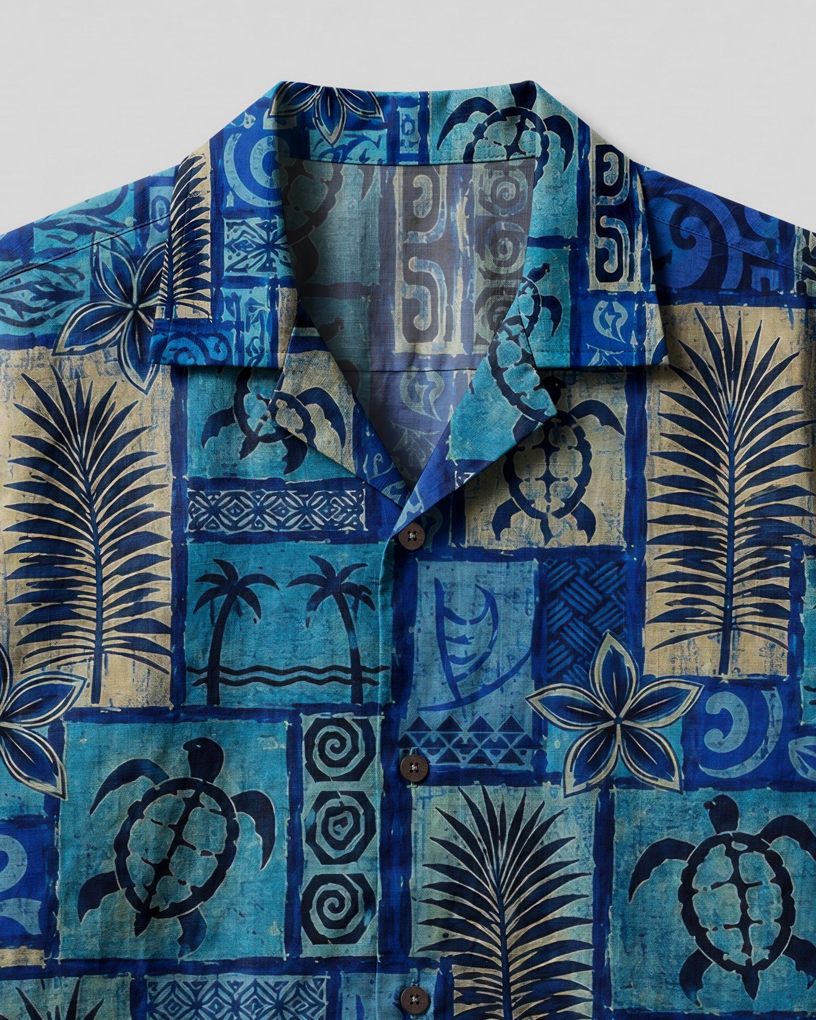 TROPICAL SEA TURTLE TRIBAL PATCHWORK CAMP SHIRT  - TLTW1507264