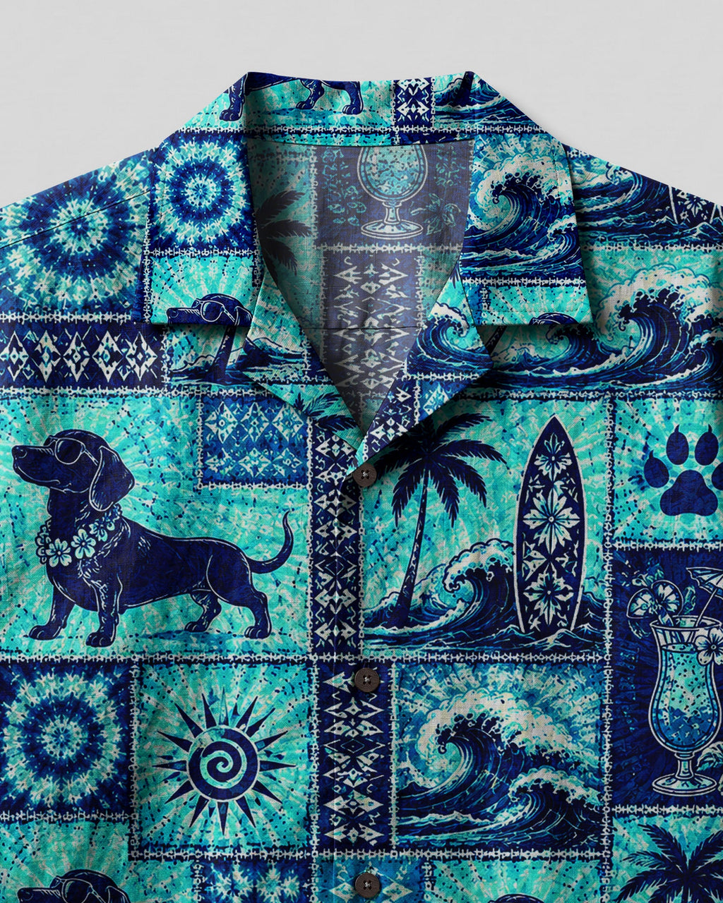 DACHSHUND DOG ISLAND PATCHWORK CAMP SHIRT - TLNO1507262