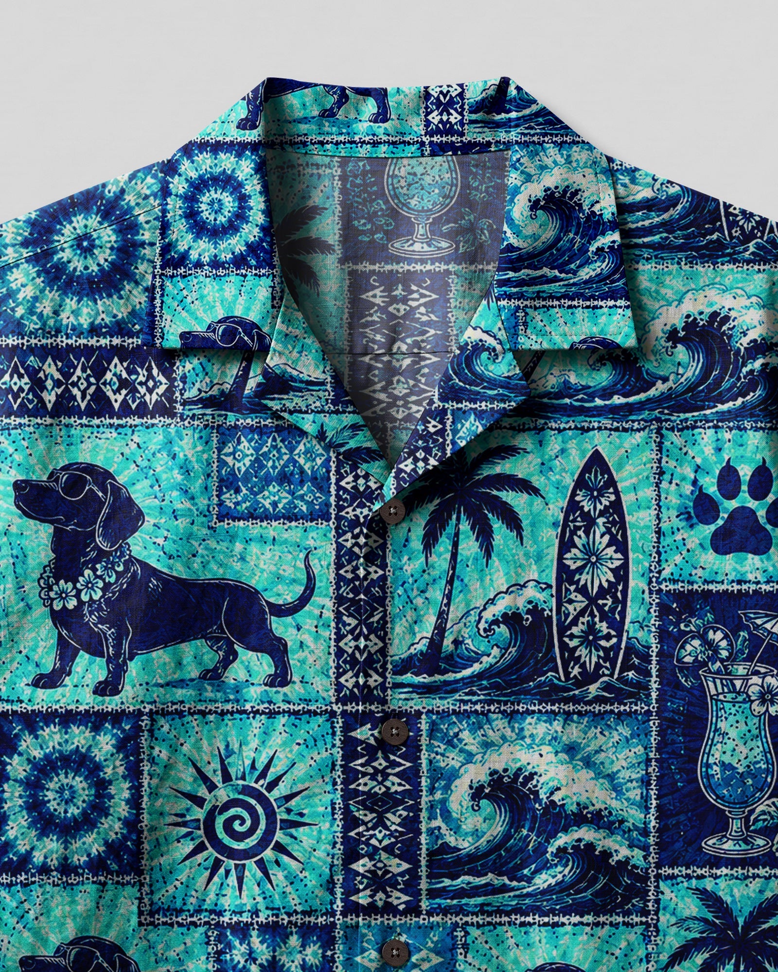 DACHSHUND DOG ISLAND PATCHWORK CAMP SHIRT - TLNO1507262